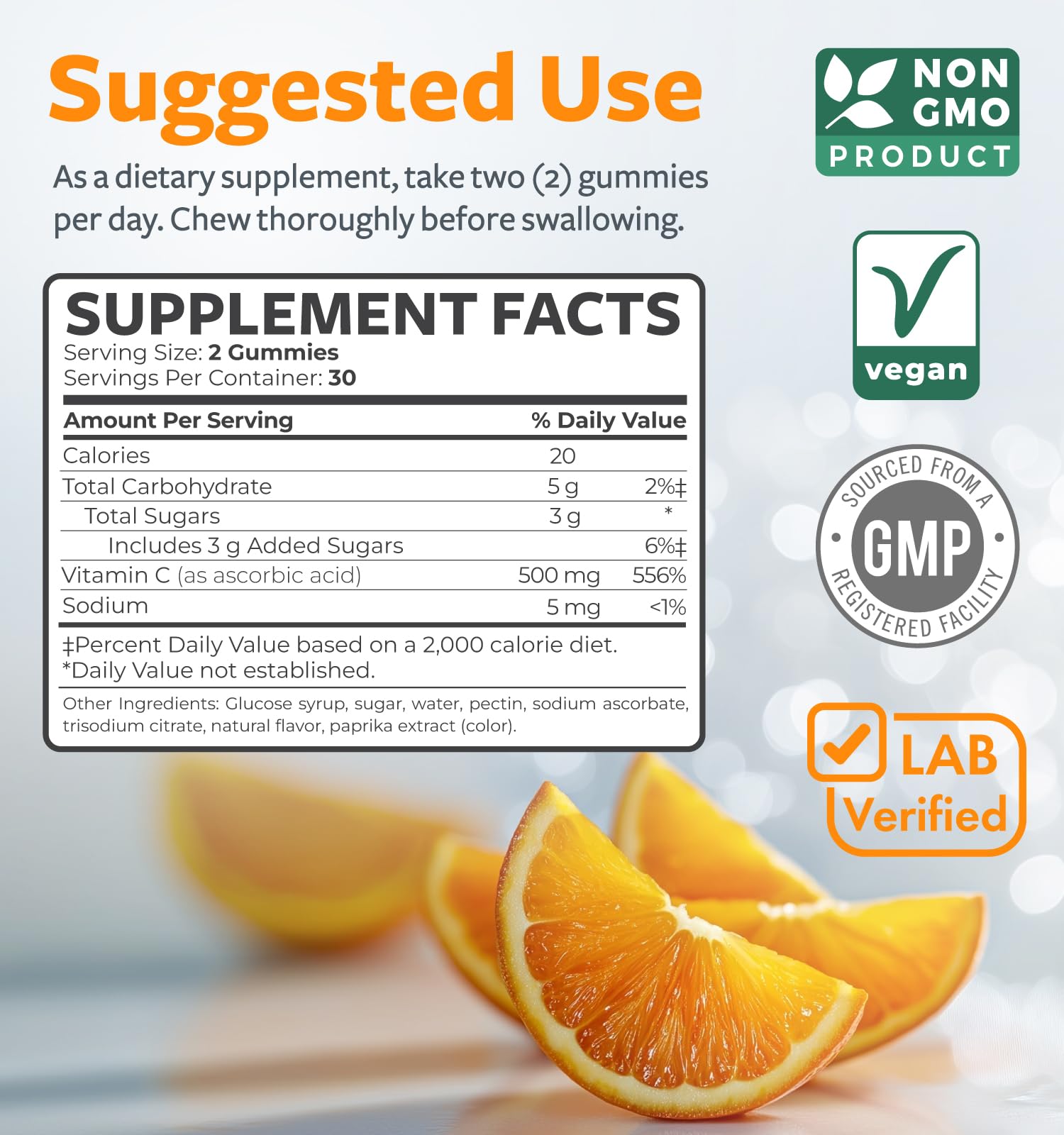 Healths Harmony Vitamin C Gummies 500mg on a wooden table