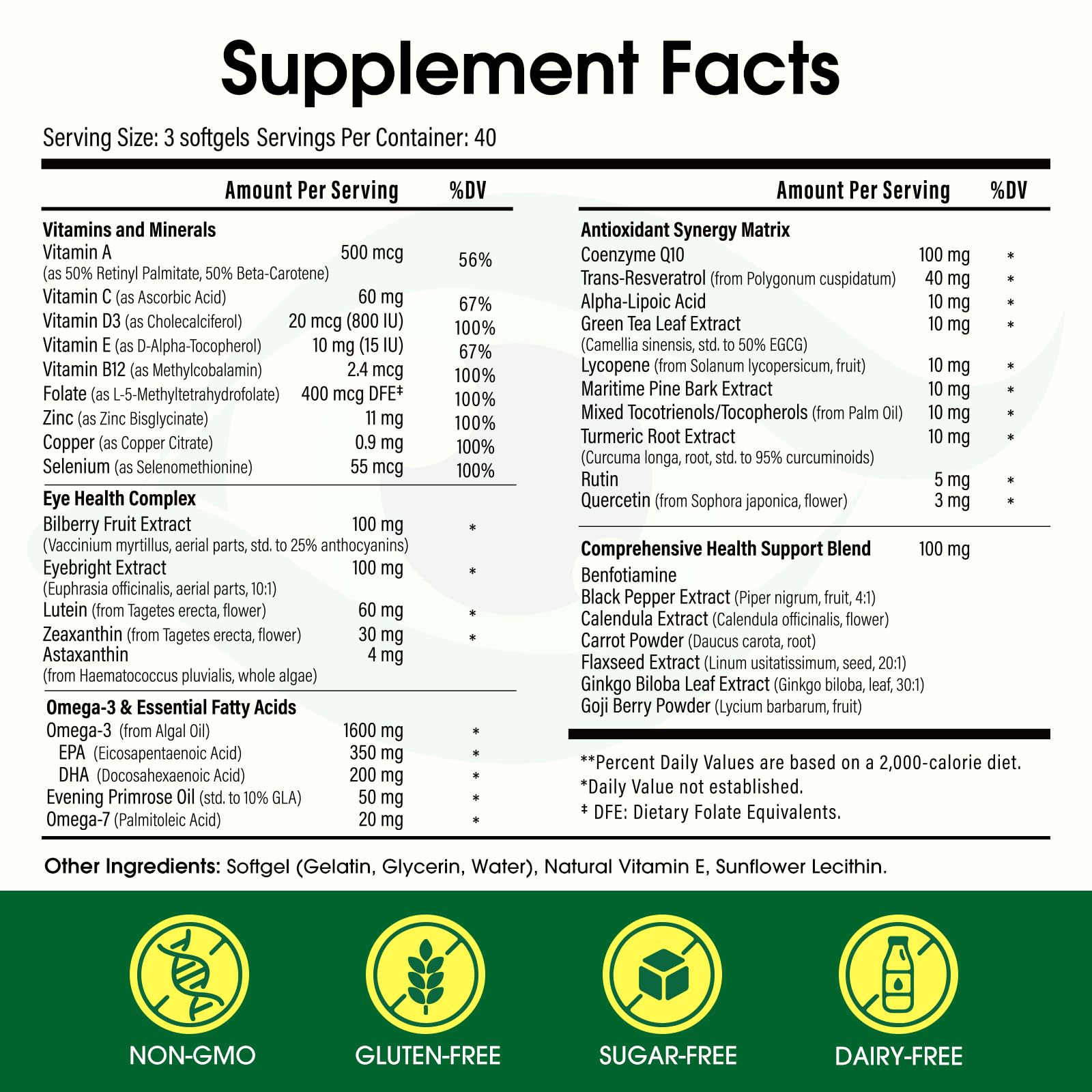 HealthSender Lutein and Zeaxanthin Supplement ingredients list