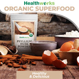 Healthworks Superfoods Organic Psyllium Husk Powder mixed in a smoothie