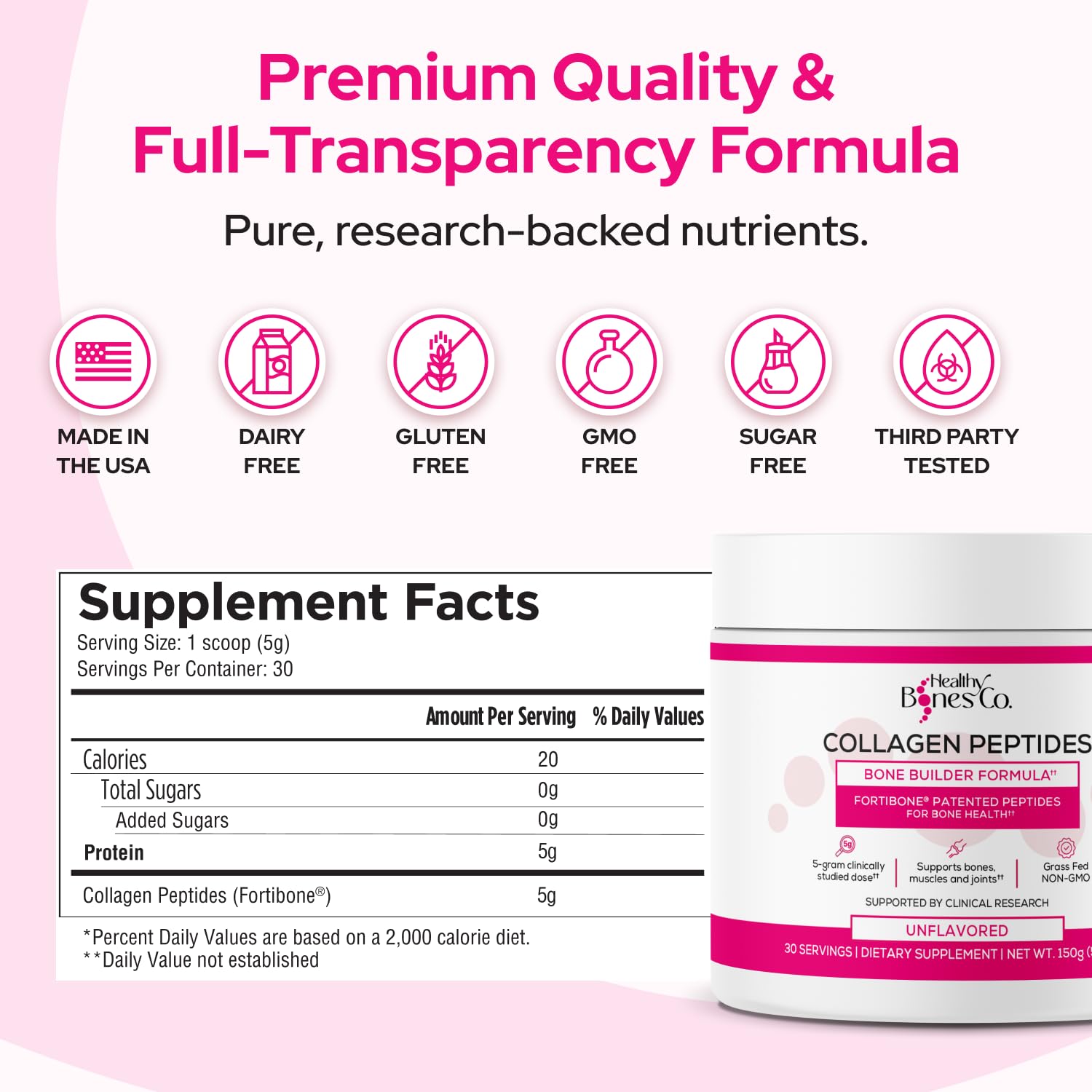 Healthy Bones Co. Collagen Powder in a glass of water
