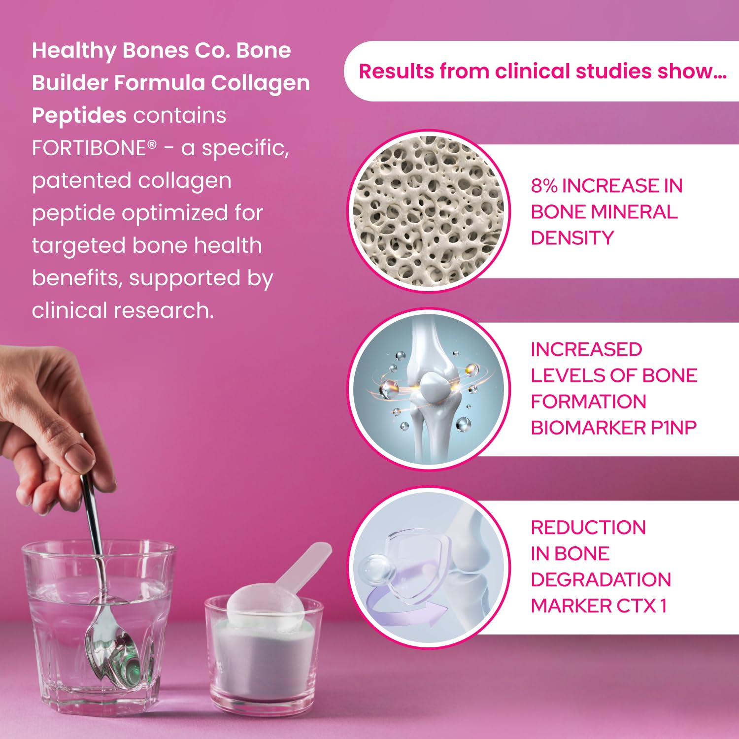 Healthy Bones Co. Collagen Powder mixed in a smoothie