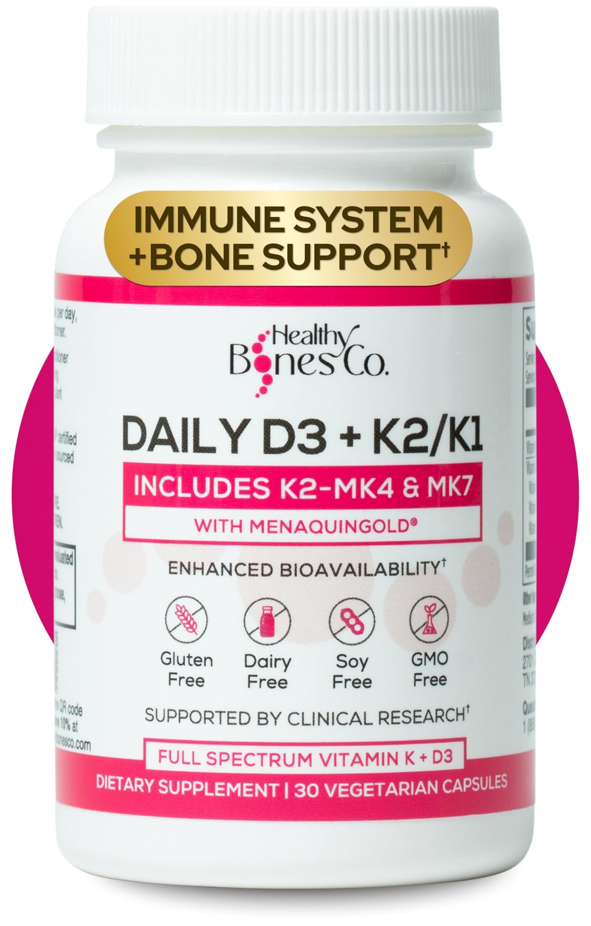 Healthy Bones Co. Daily D3+K1/K2 Supplement front view