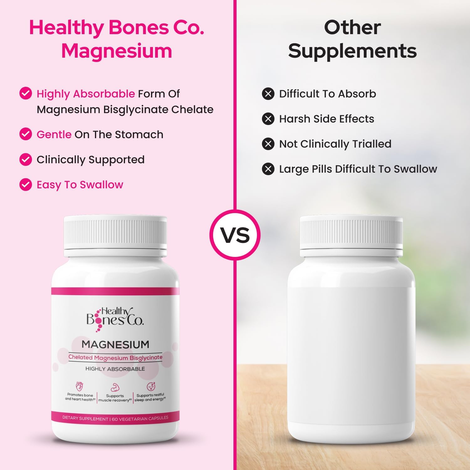 Healthy Bones Co. Magnesium Bisglycinate Chelate bottle side view