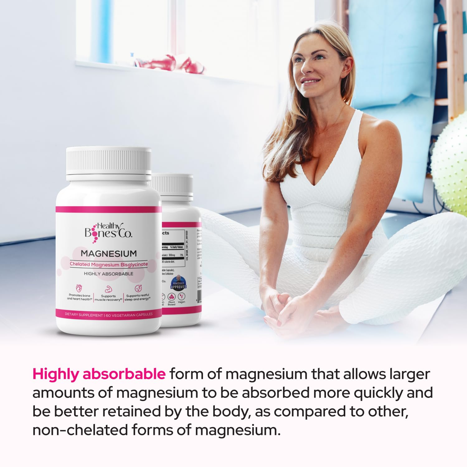 Healthy Bones Co. Magnesium Bisglycinate Chelate bottle top view
