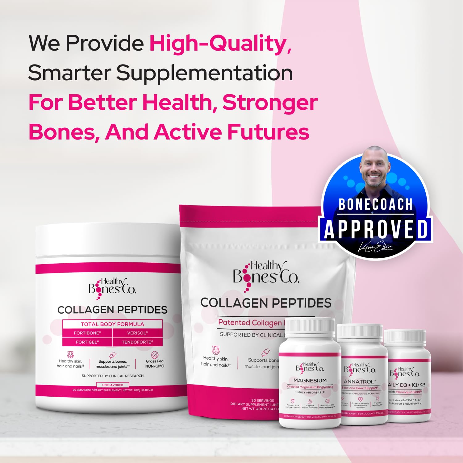Healthy Bones Co. Magnesium Bisglycinate Chelate capsules with measuring spoon