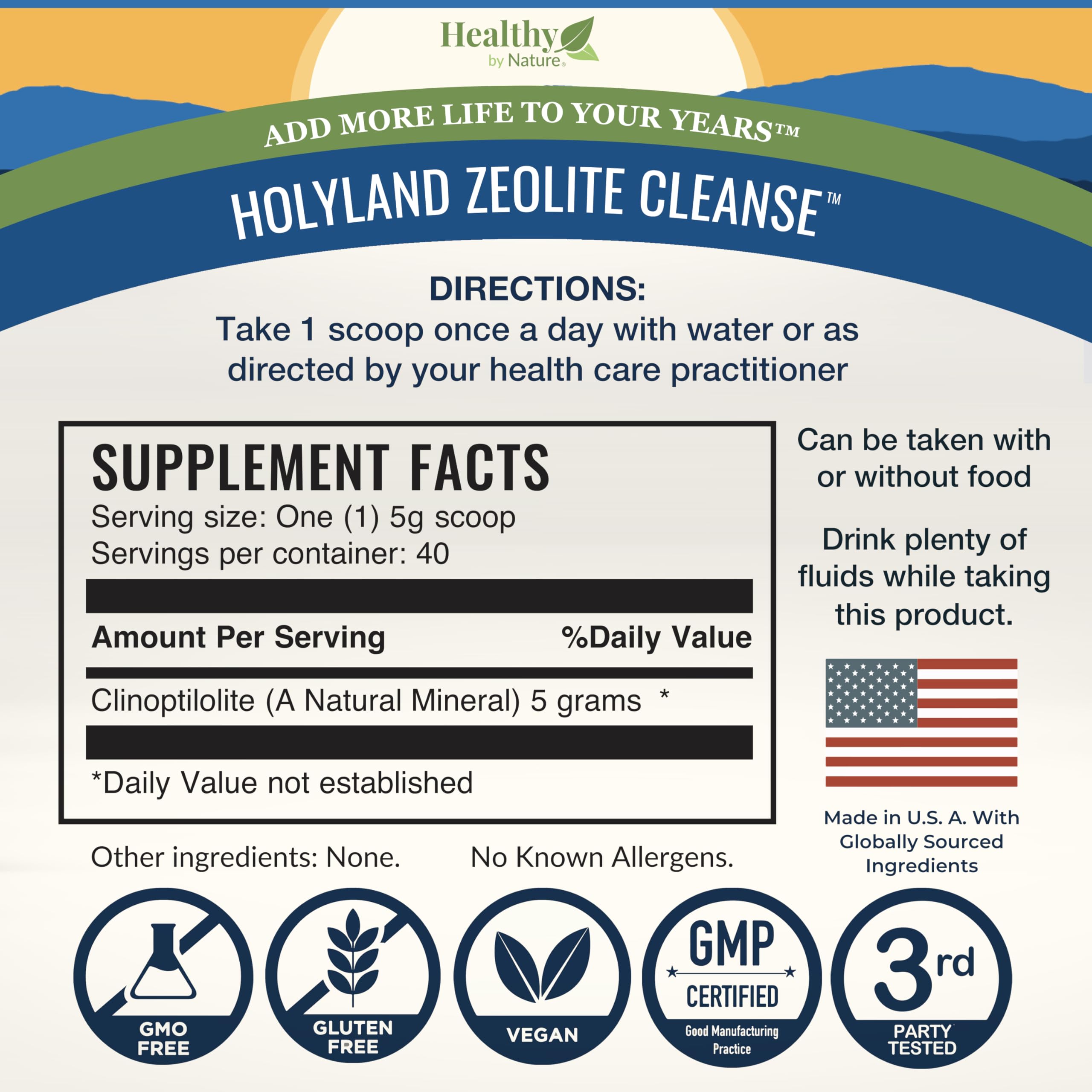 Healthy by Nature HolyLand Zeolite 200g on a wooden surface