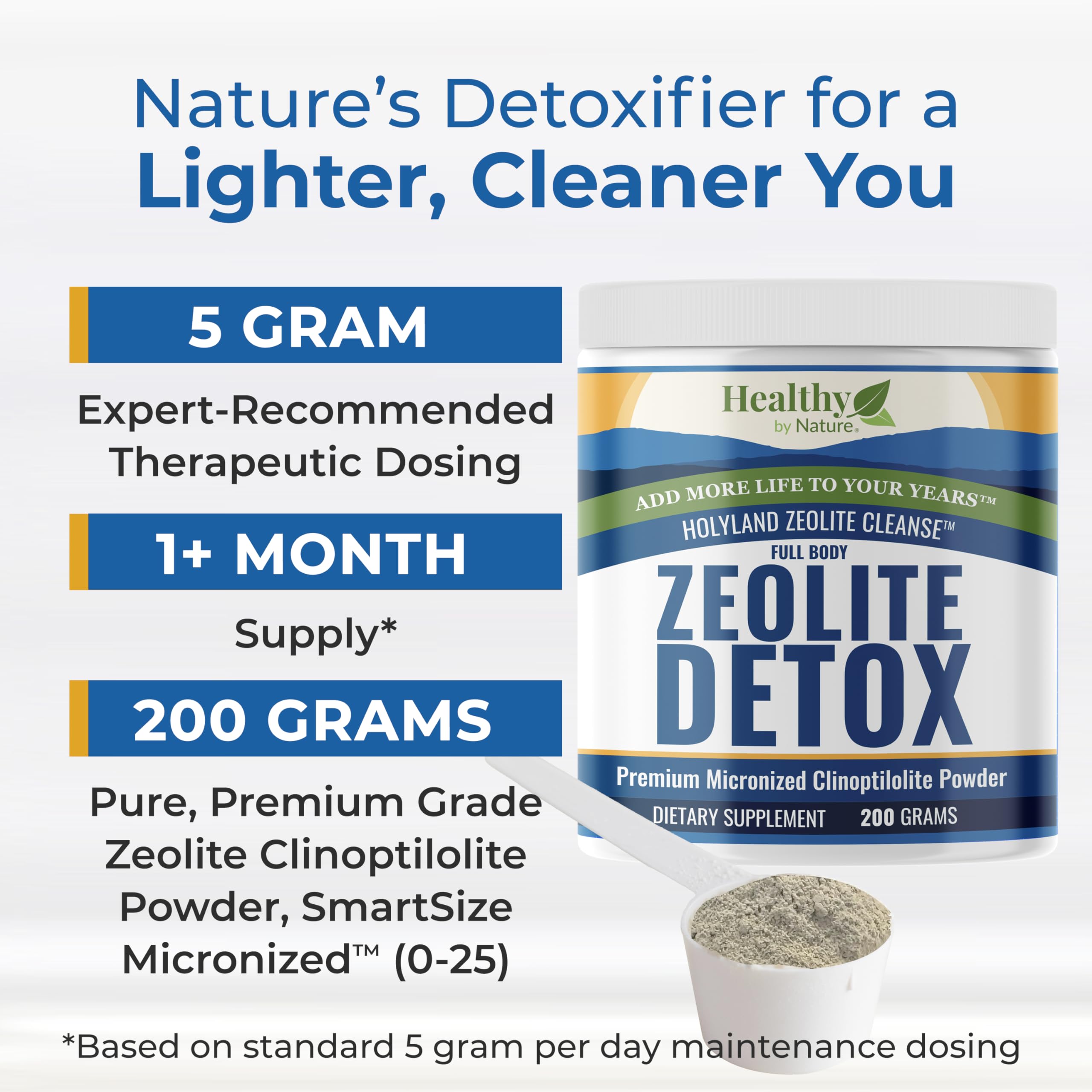 Healthy by Nature HolyLand Zeolite 200g package side view