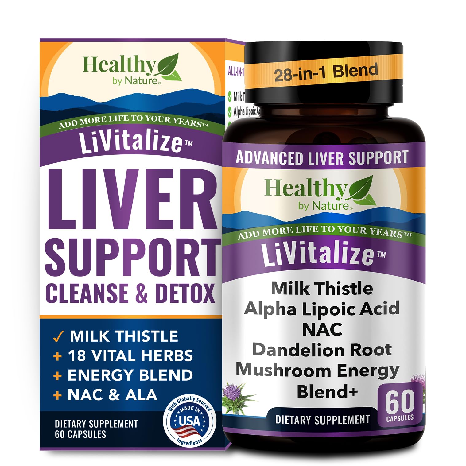 Healthy by Nature LiVitalize Milk Thistle capsules front view