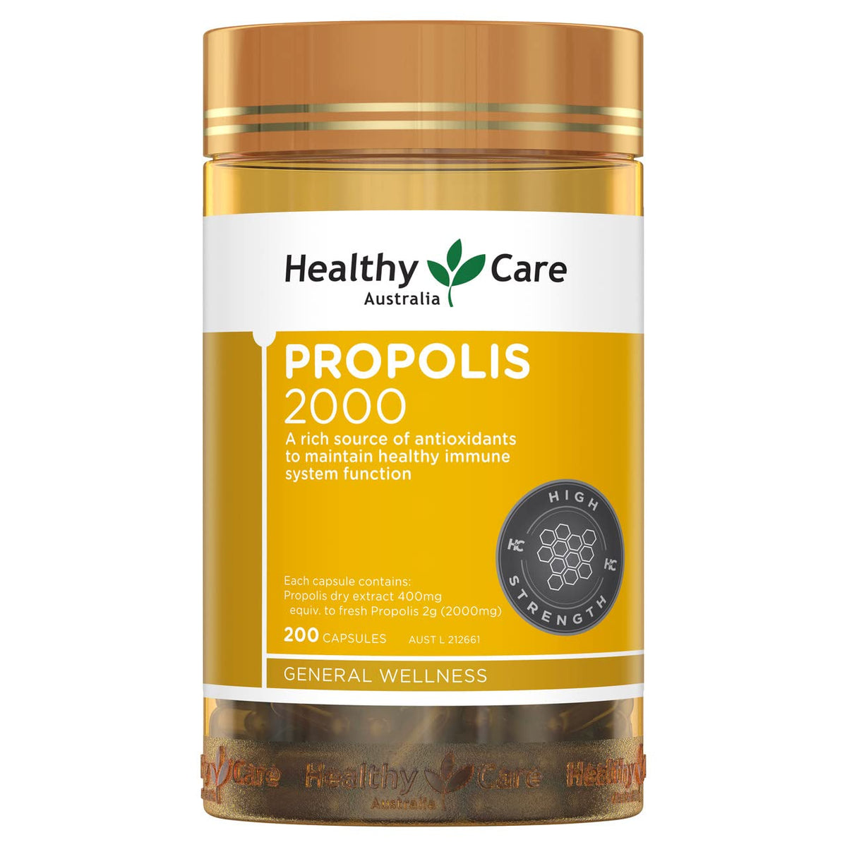 Healthy Care Propolis 2000 capsule bottle front view