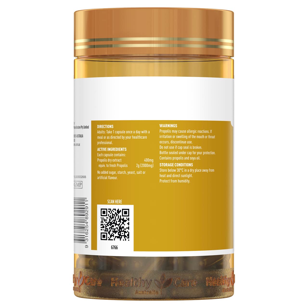 Healthy Care Propolis 2000 capsules displayed with packaging
