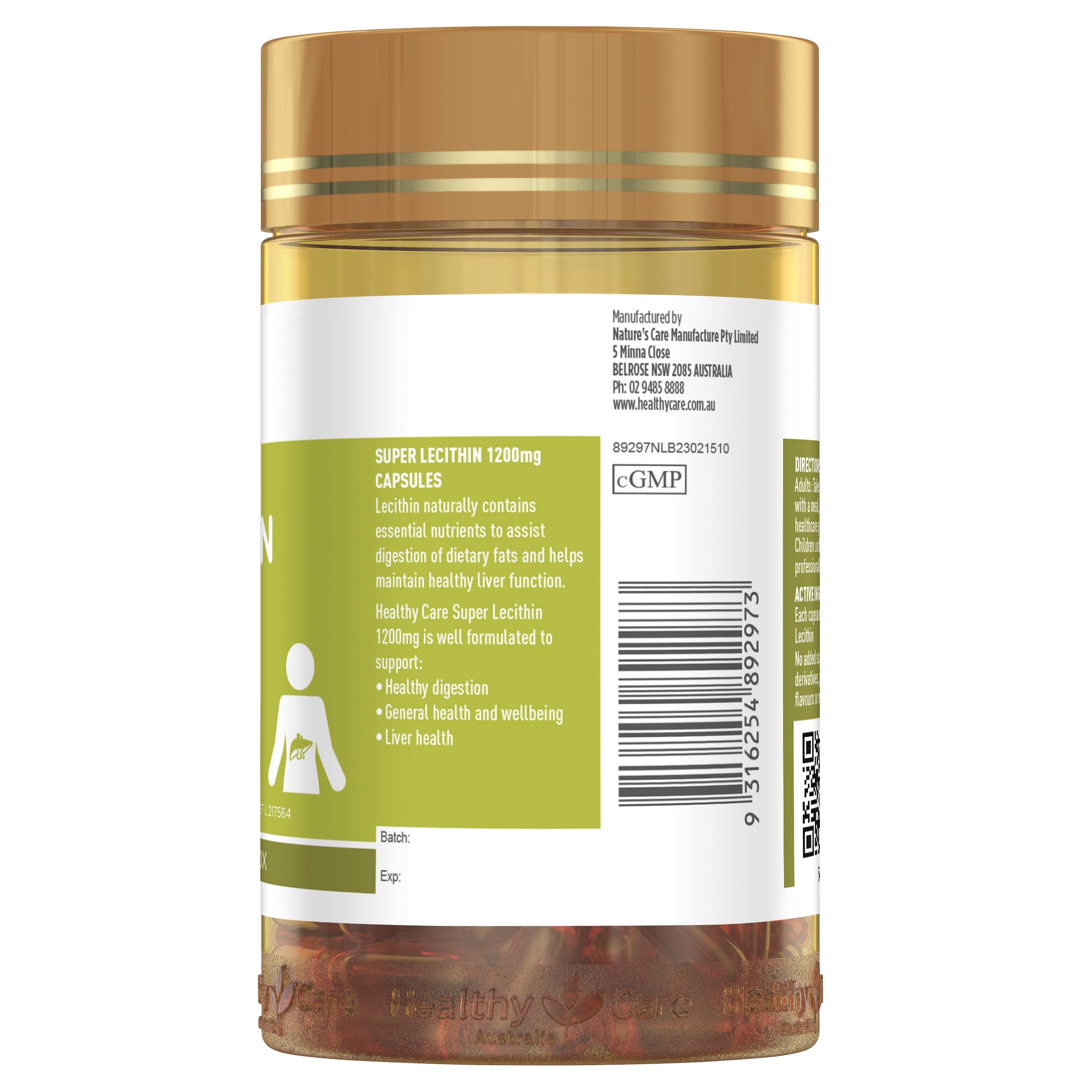 Healthy Care Super Lecithin 1200mg Capsules packaging with label