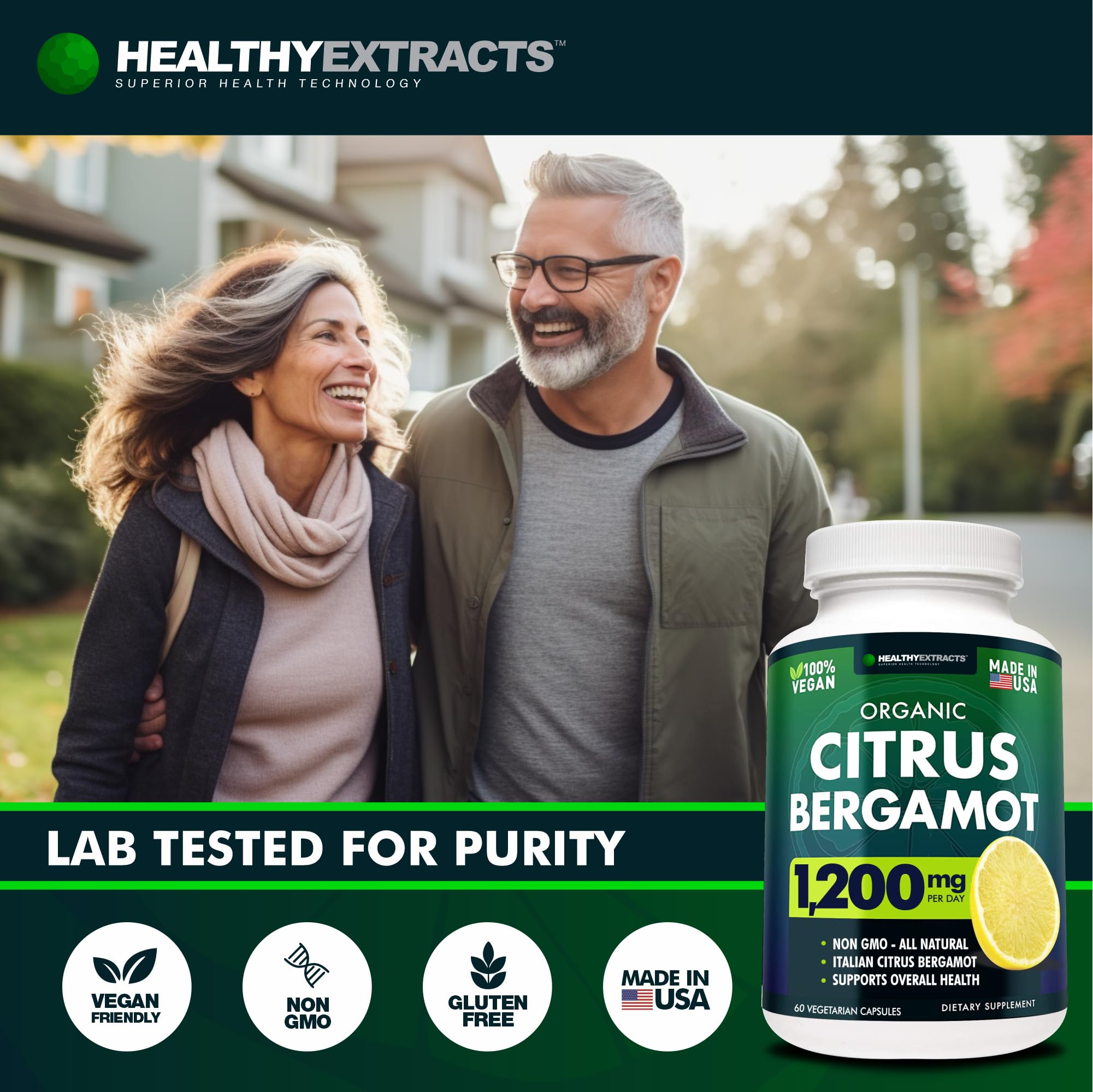 Healthy Extracts Citrus Bergamot Capsules back view with ingredient list
