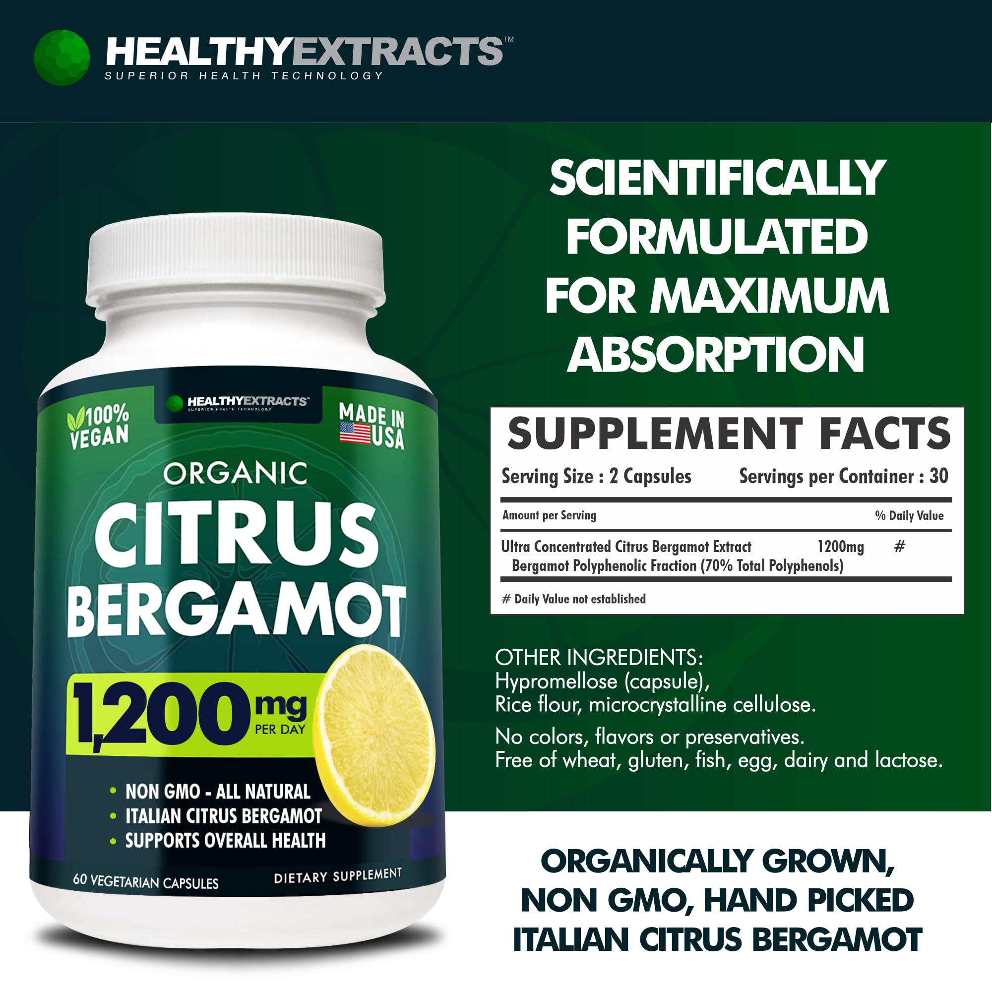 Healthy Extracts Citrus Bergamot Capsules lifestyle scene on a table