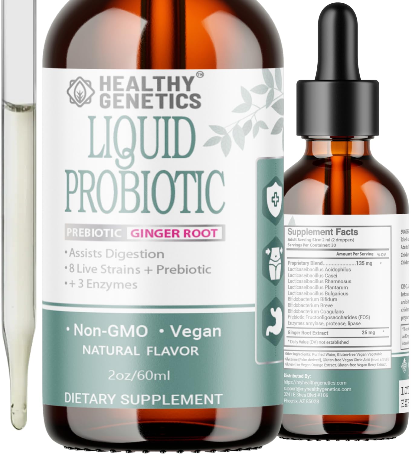 Healthy Genetics Prebiotic Probiotic with Ginger 118g front view