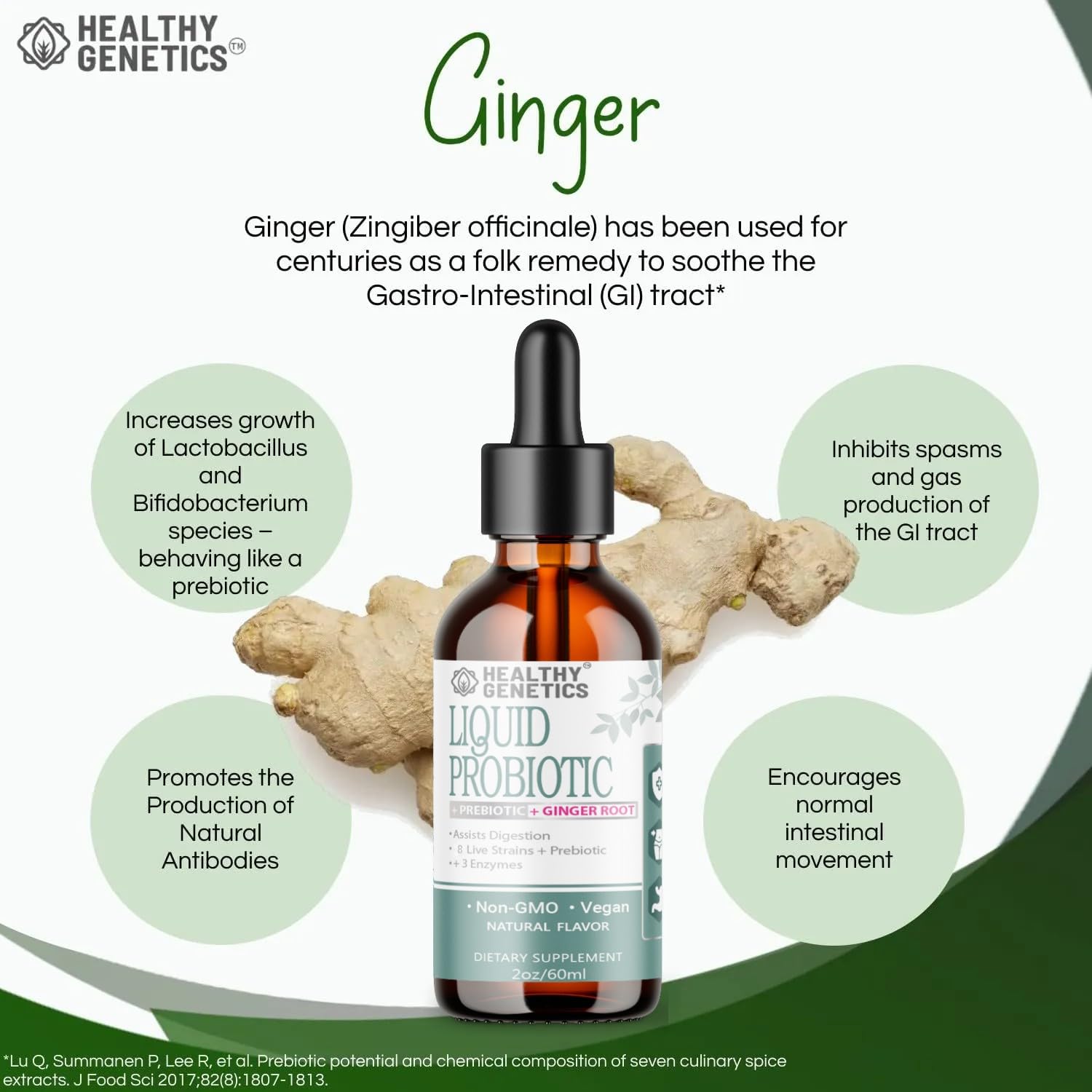 Healthy Genetics Prebiotic Probiotic with Ginger 118g ingredients list