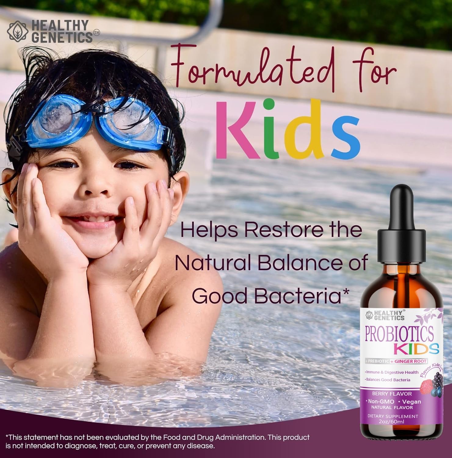 Healthy Genetics Probiotics for Kids 140g bottle with cap