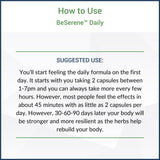 Healthy Gut BeSerene Daily Sleep Supplement with a glass of water