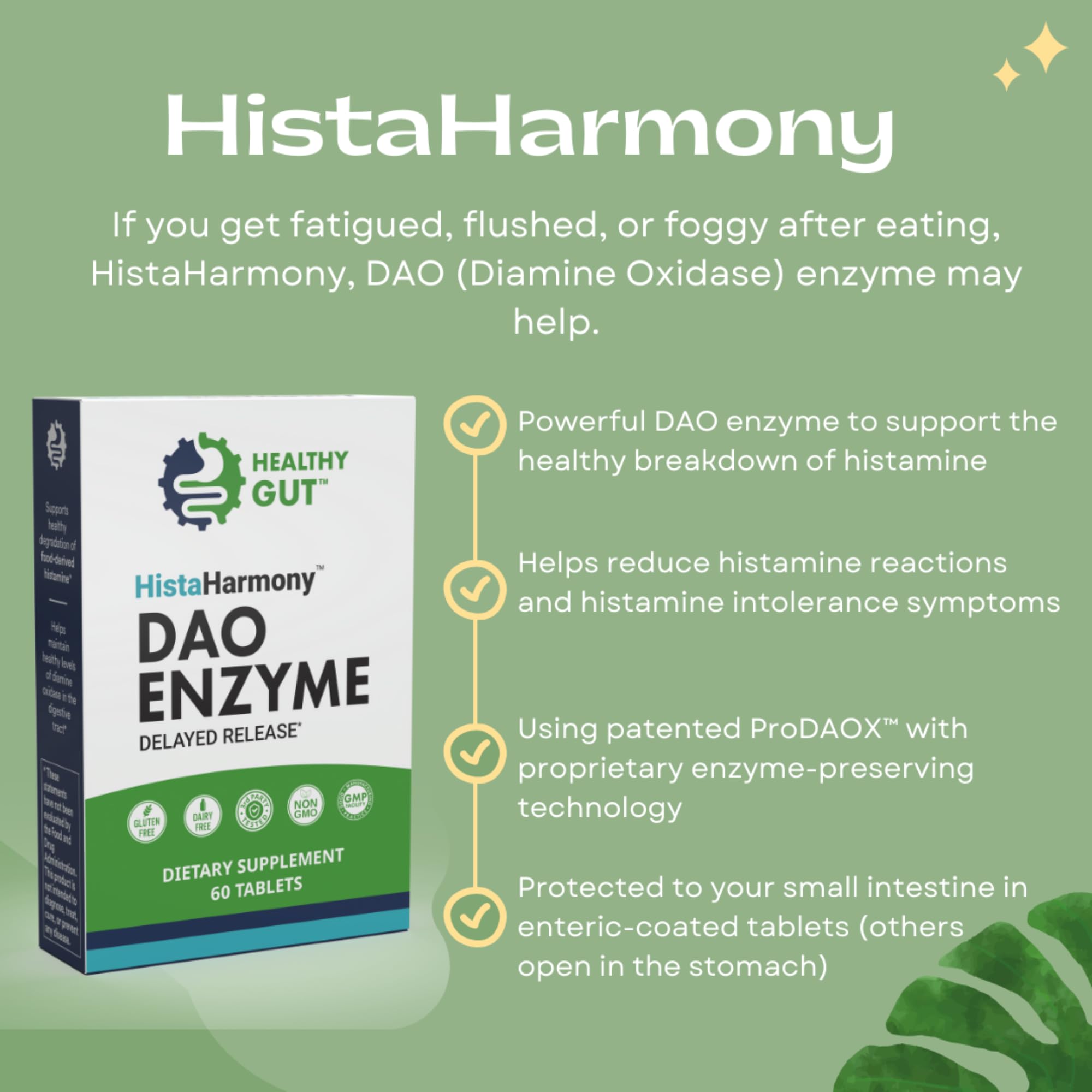Healthy Gut HistaHarmony Multi-Enzyme Supplement tablets close-up