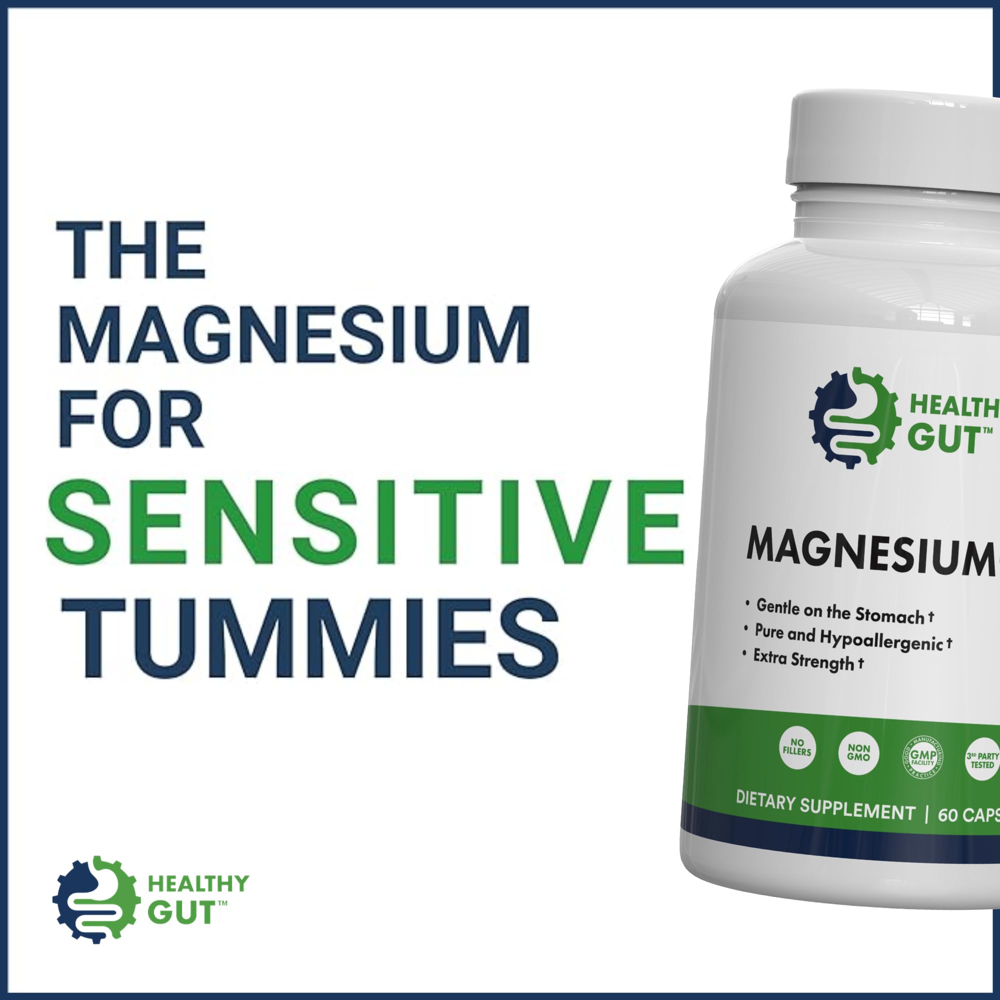 Healthy Gut Magnesium Glycinate Supplement 180mg on a wooden table