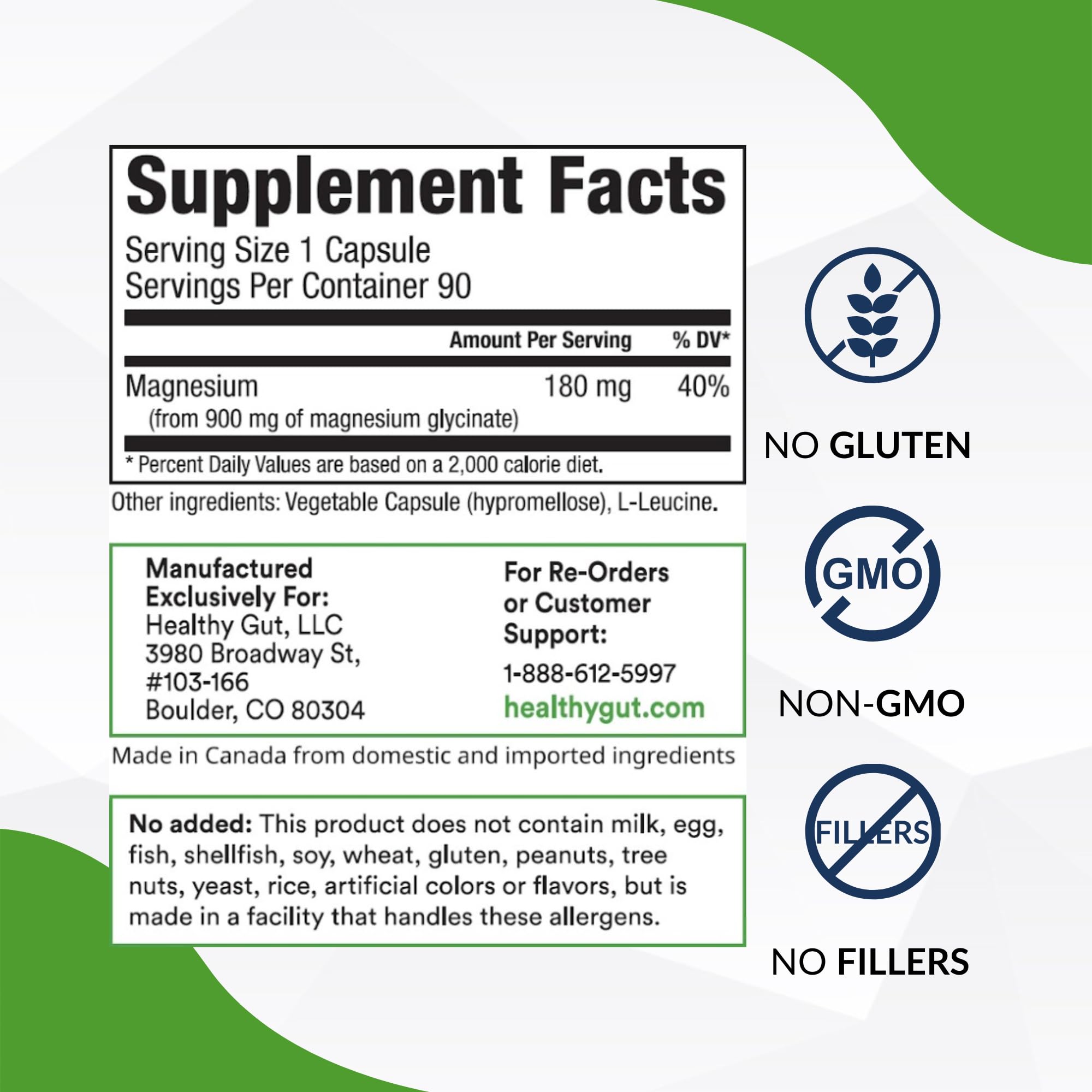 Healthy Gut Magnesium Glycinate Supplement side view