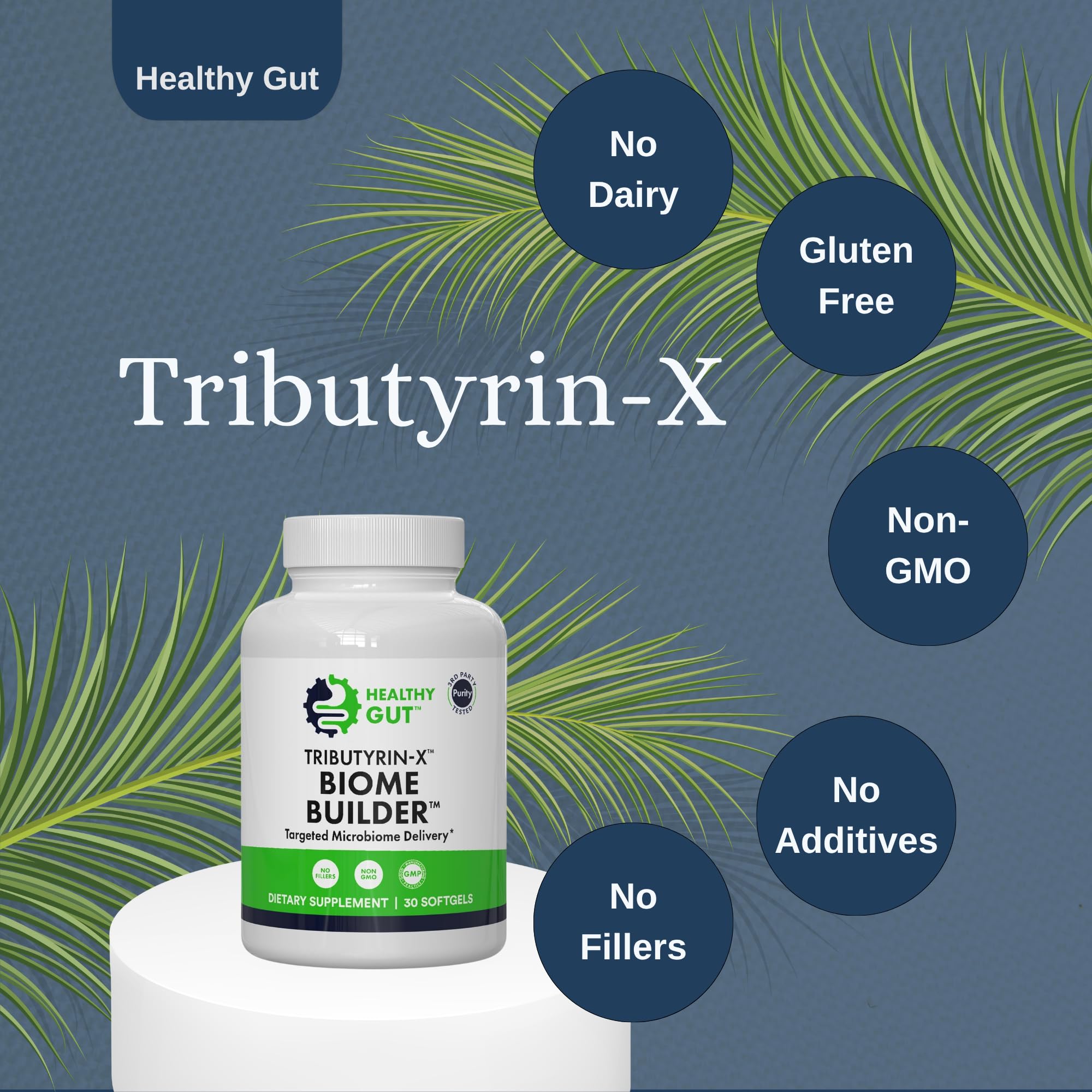 Healthy Gut Tributyrin-X Postbiotic Capsules close-up of gel capsule