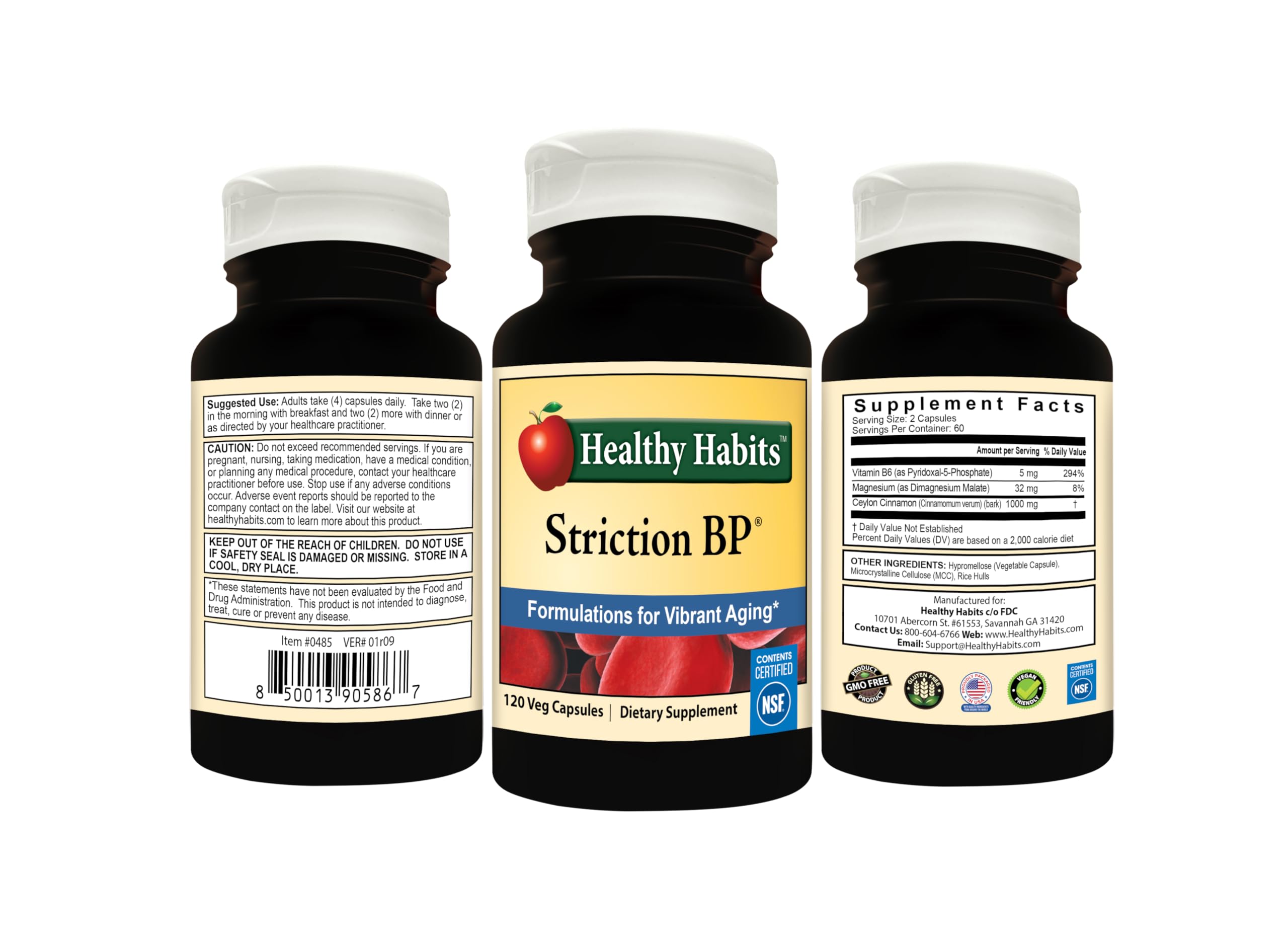 Healthy Habits StrictionBP capsules side view with packaging