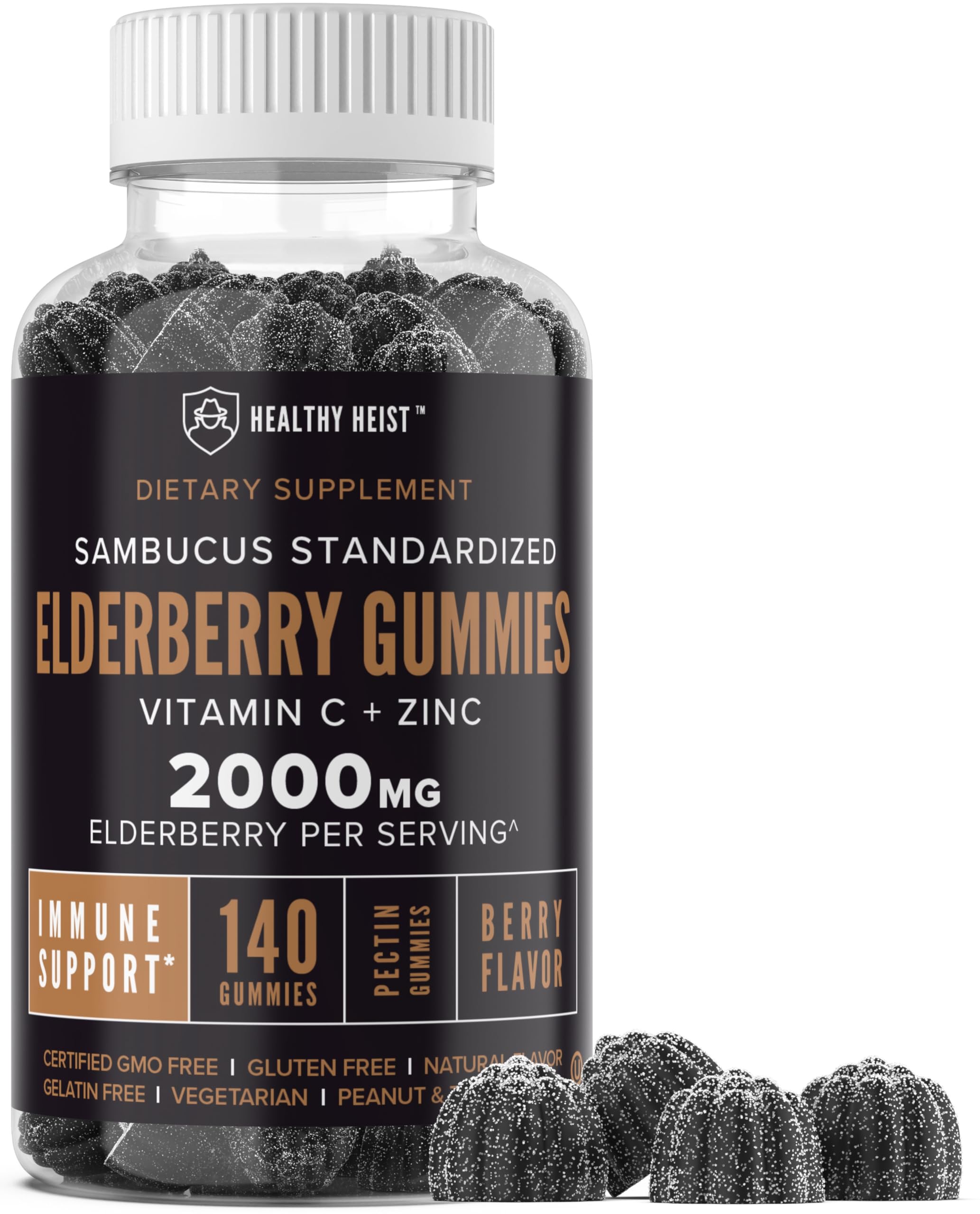 HEALTHY HEIST Elderberry Gummies front view with packaging