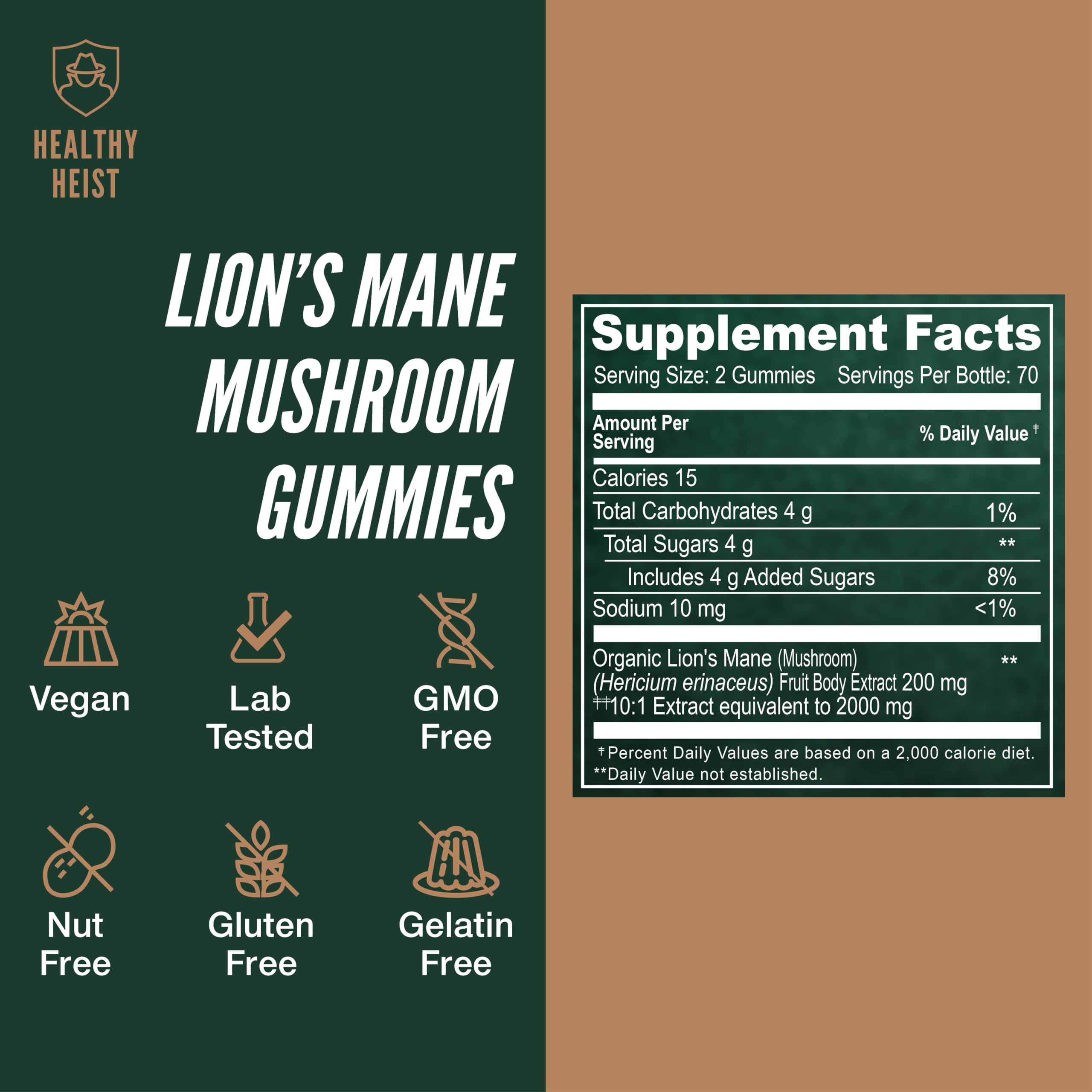 HEALTHY HEIST Lion's Mane Mushroom Gummies with other supplements