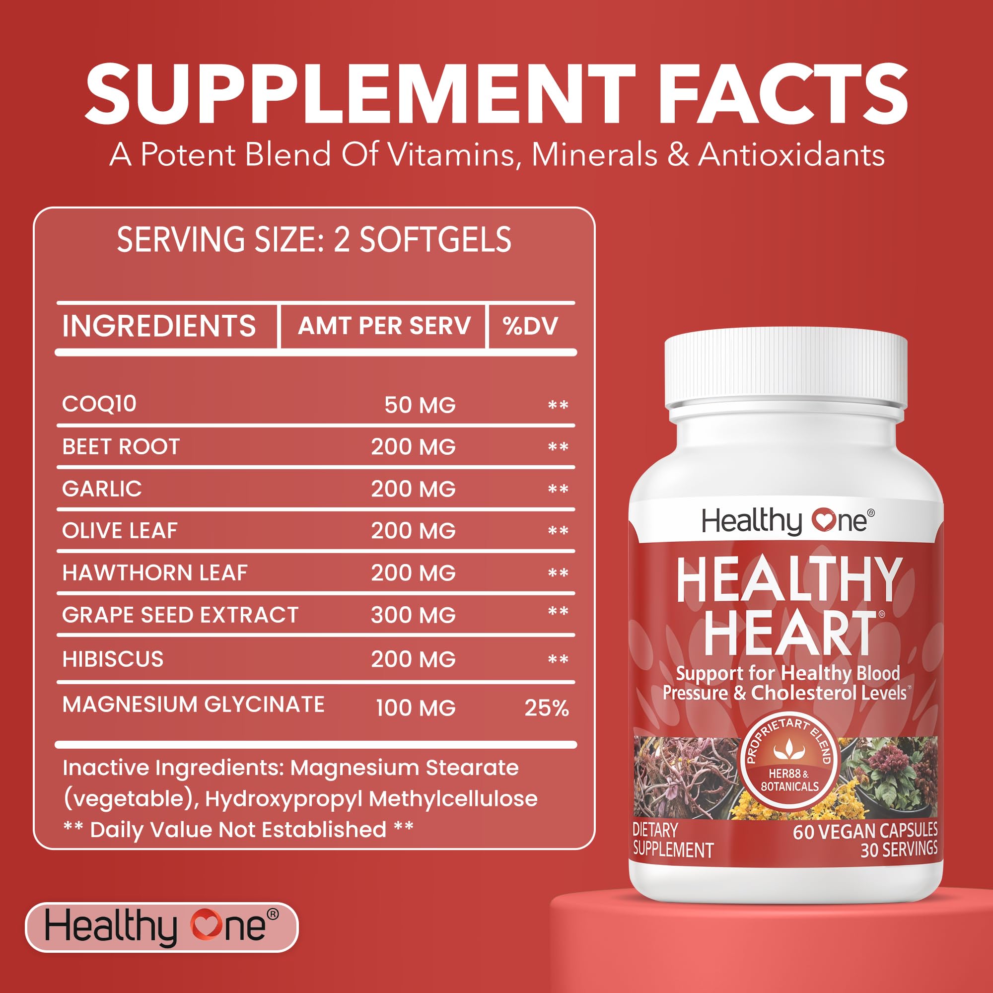 Healthy One CoQ10 8-in-1 daily wellness Supplement bottle side view