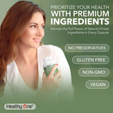 Healthy One Fruits & Veggies supplement capsules in a spoon