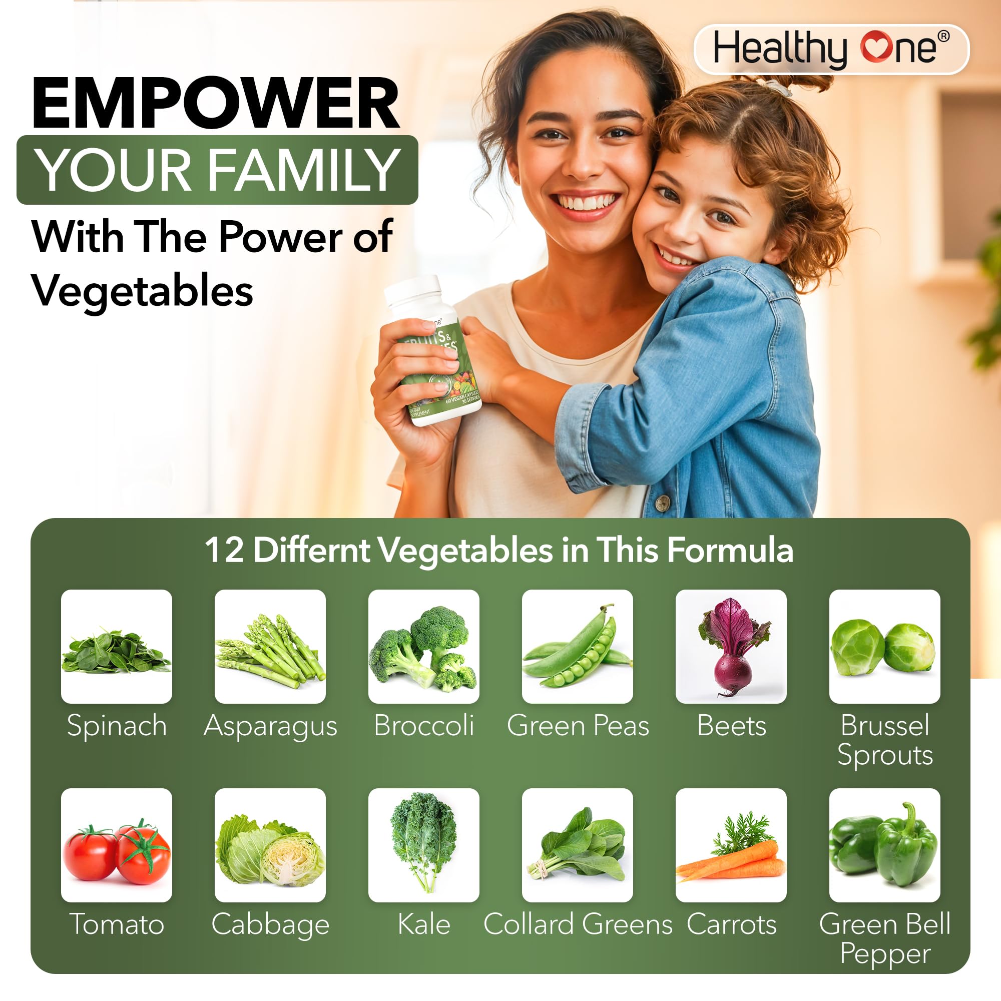 Healthy One Fruits & Veggies supplement lifestyle scene with fresh fruits