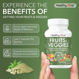 Healthy One Fruits & Veggies supplement packaging on a wooden table
