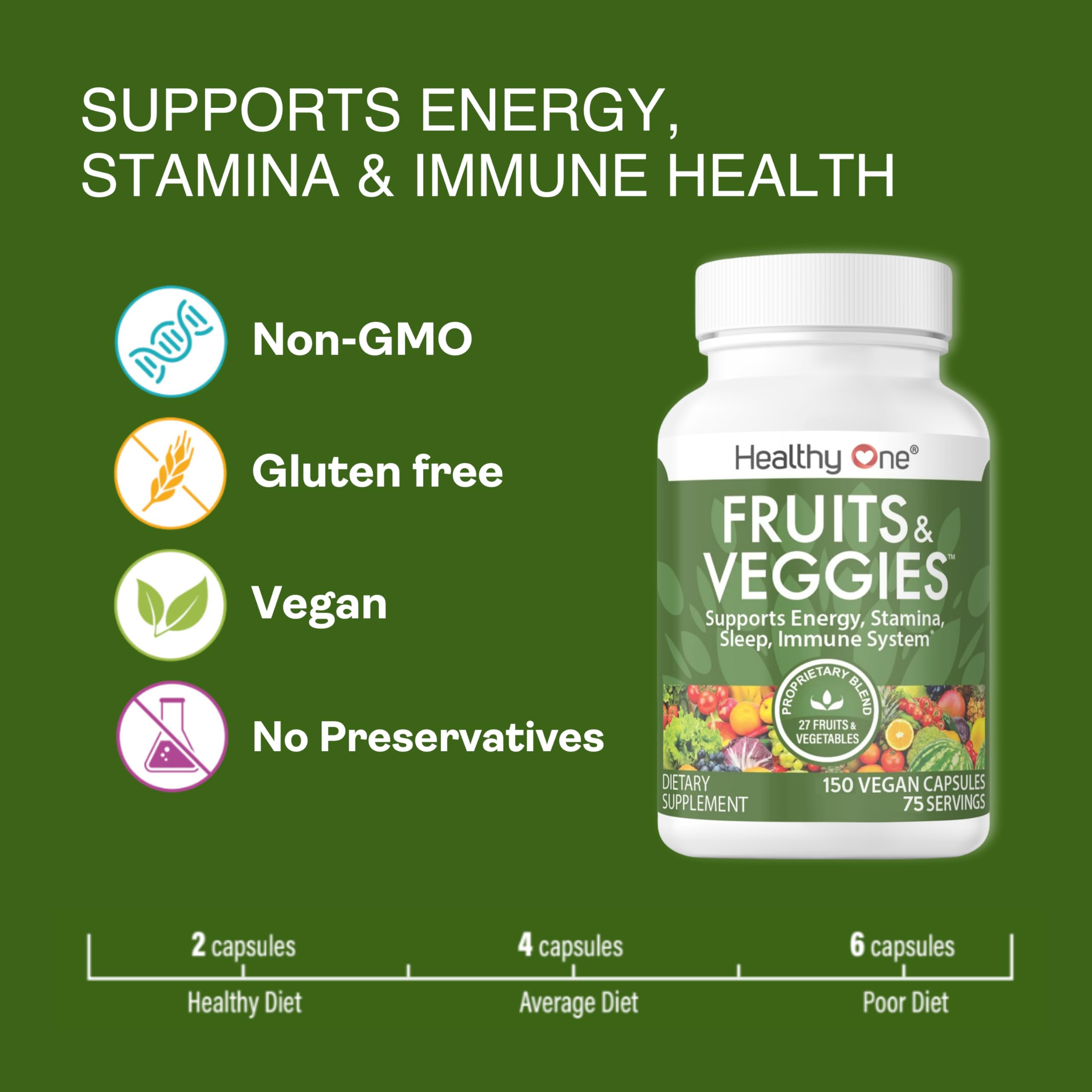 Healthy One Fruits & Veggies supplement with assorted fruits and vegetables