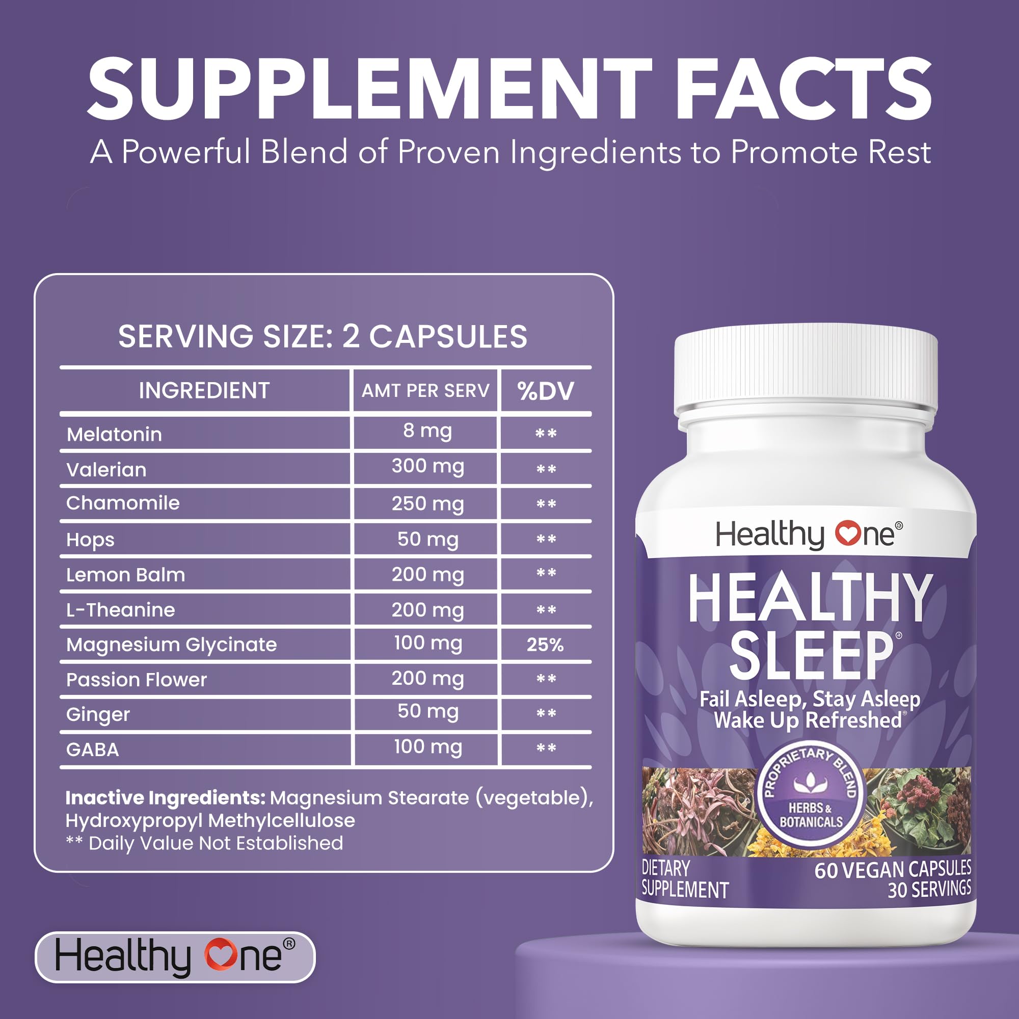 Healthy One Healthy Sleep 10-in-1 Sleep Formula 120ct side view