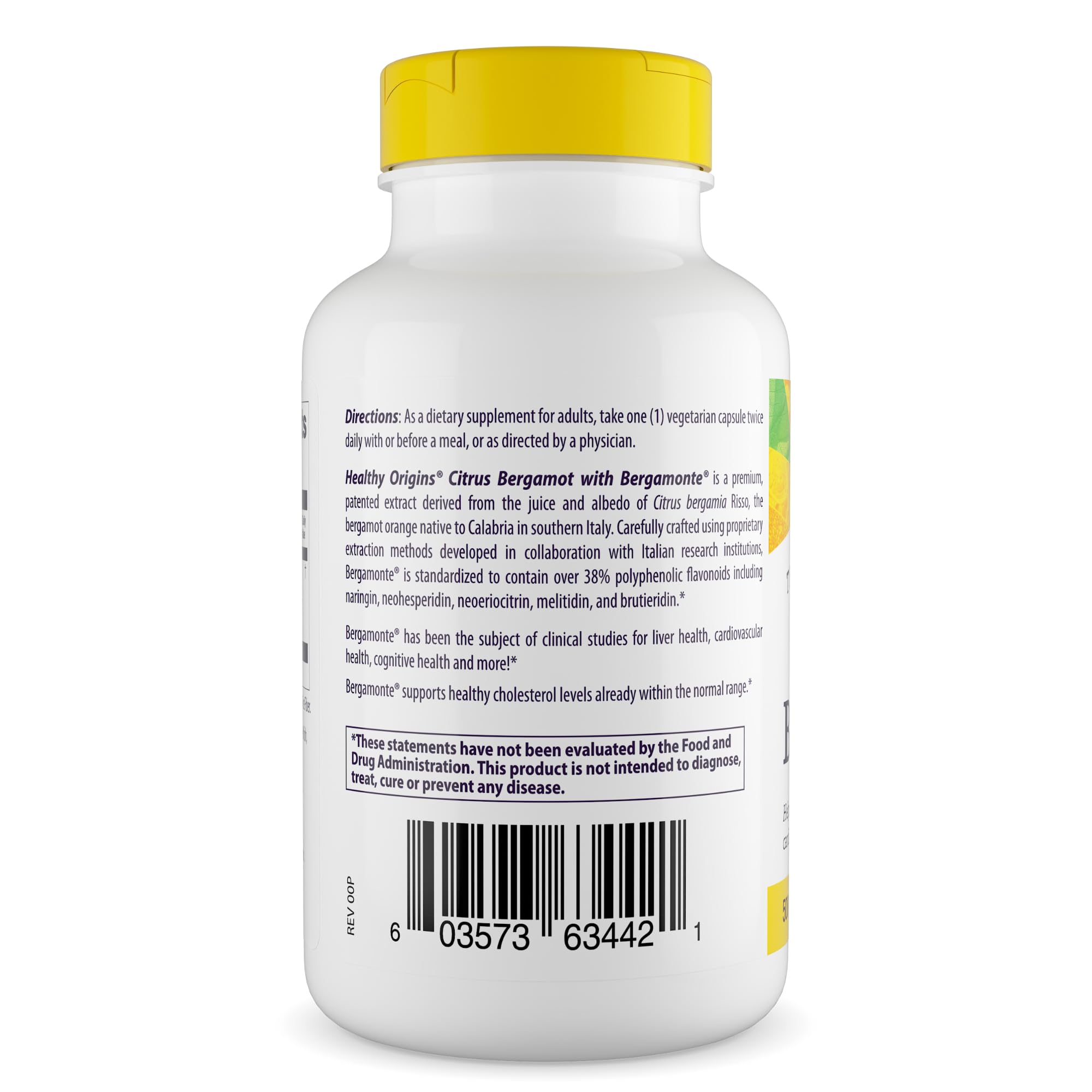 Healthy Origins Citrus Bergamot 500mg bottle with 120 capsules