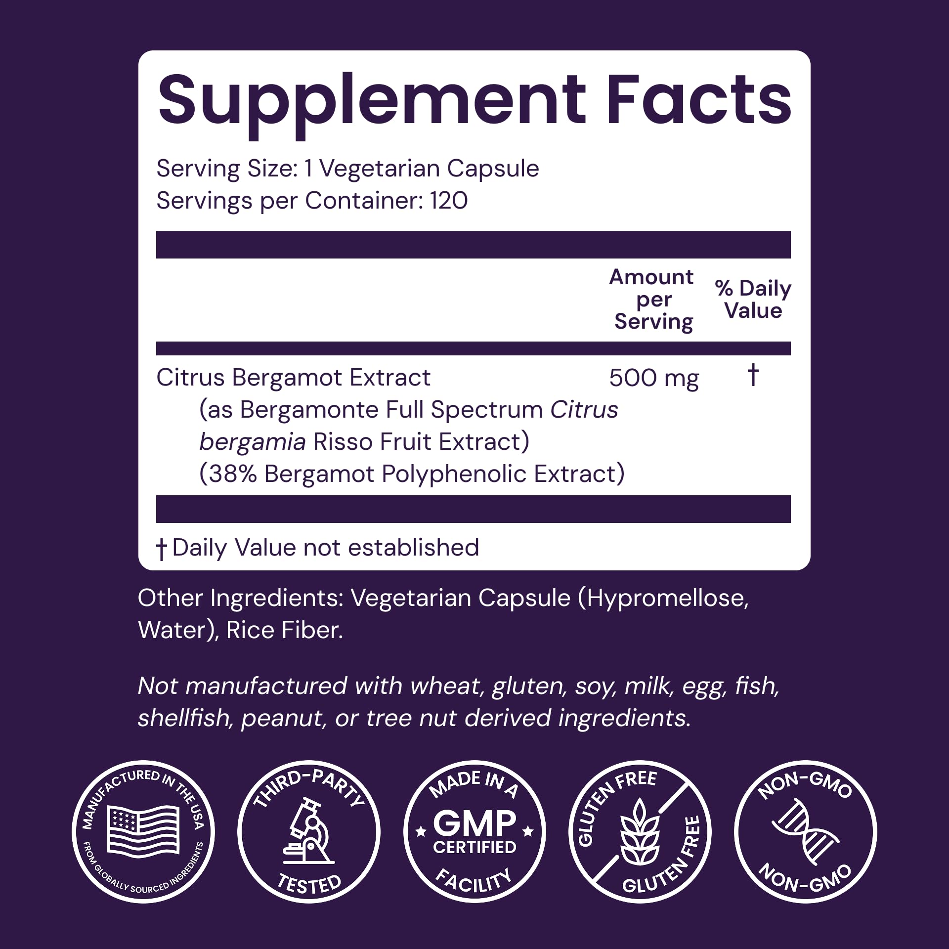 Healthy Origins Citrus Bergamot 500mg veggie capsules side view
