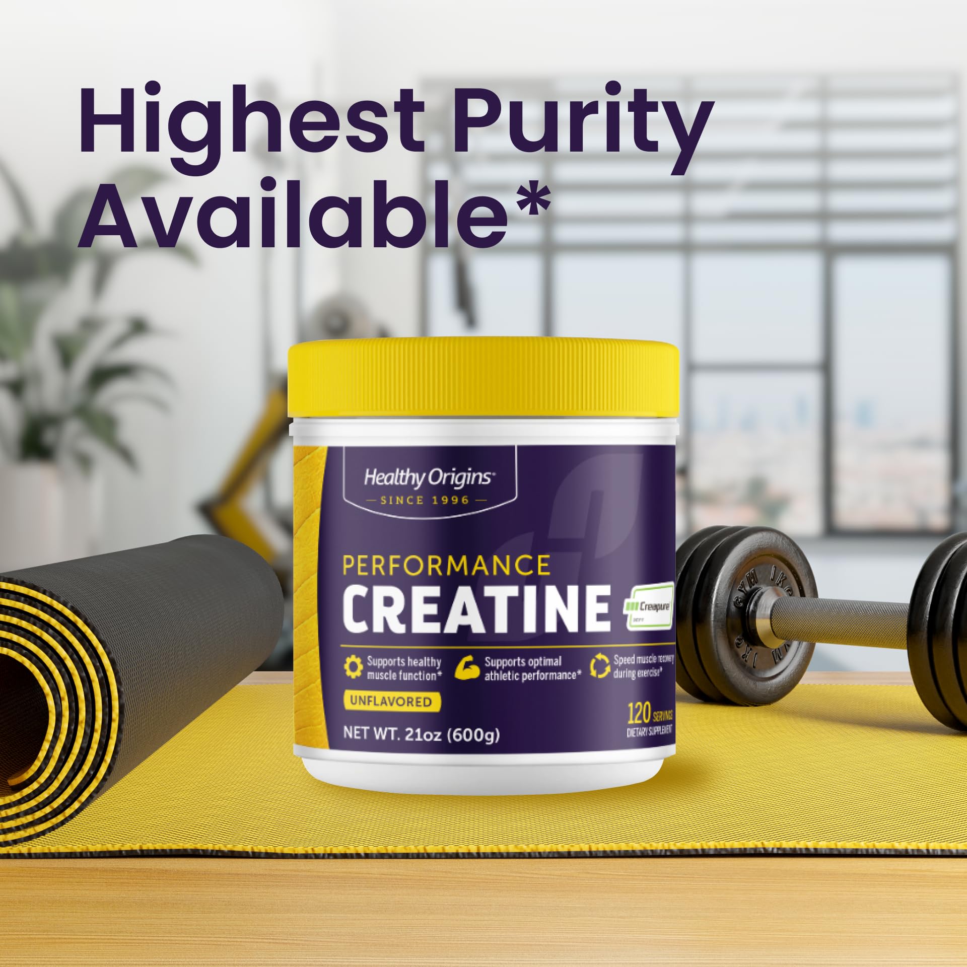 Healthy Origins Creatine 689g Powder lifestyle scene with shaker
