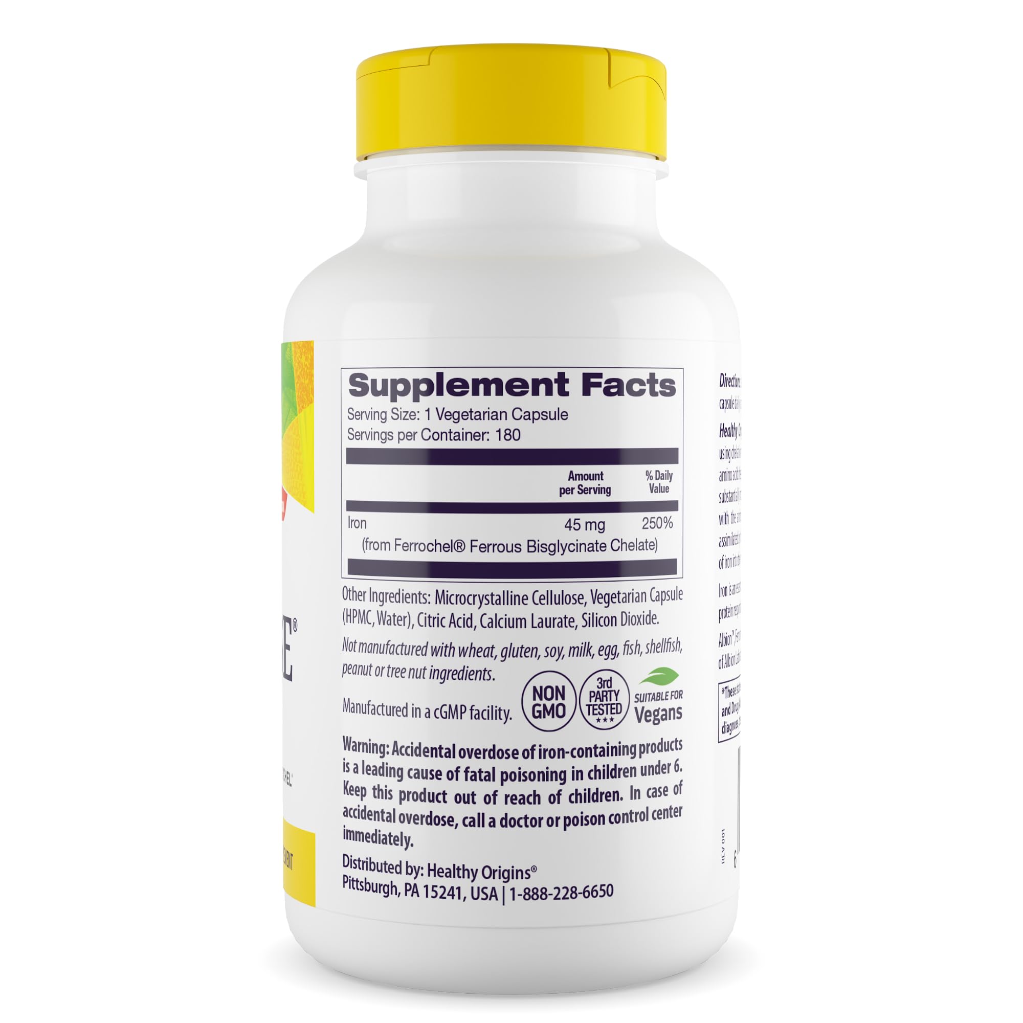 Healthy Origins Iron Ease 45mg capsules back view