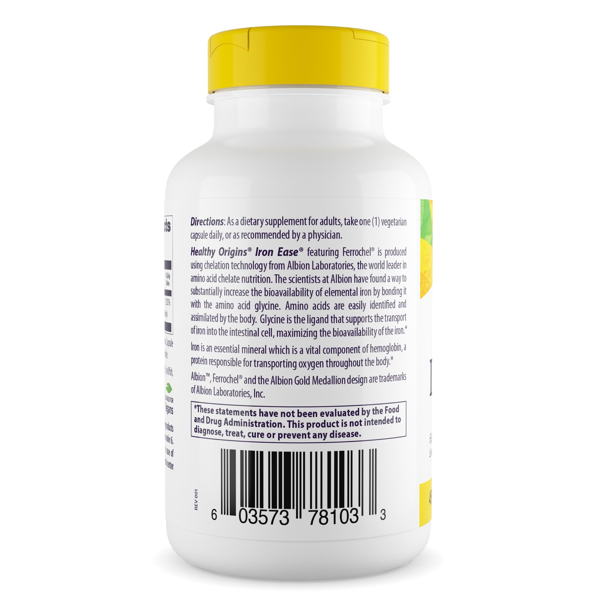 Healthy Origins Iron Ease 45mg capsules side view