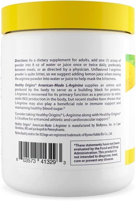 Healthy Origins L-Arginine 358g back view with ingredient list