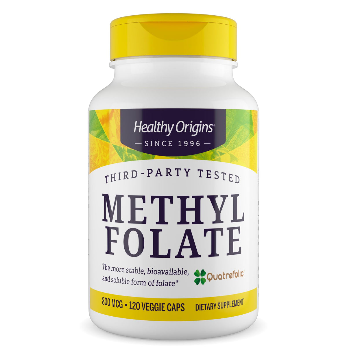 Healthy Origins Methyl Folate 800 mcg Quatrefolic Capsules front view