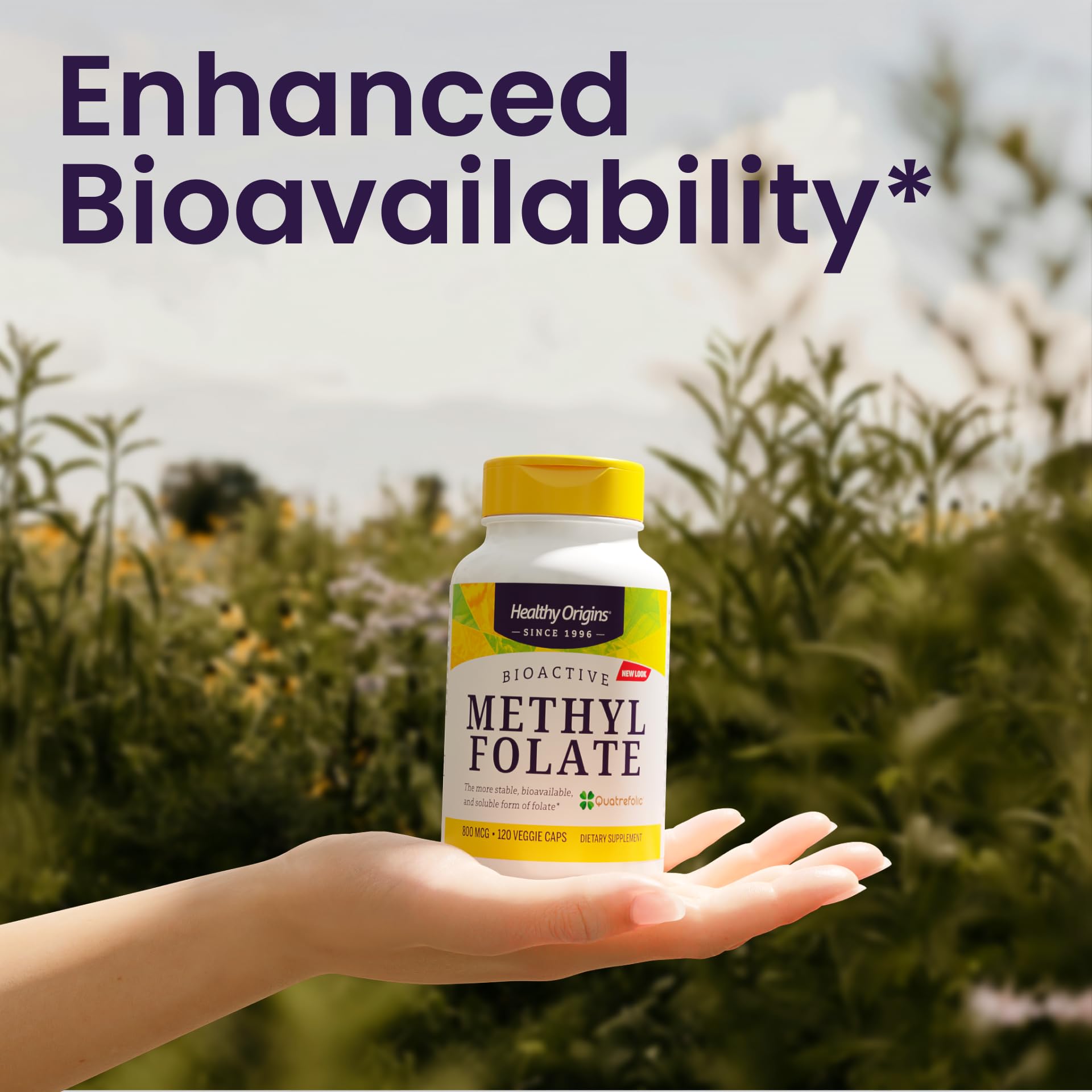 Healthy Origins Methyl Folate 800 mcg Quatrefolic Capsules opened bottle