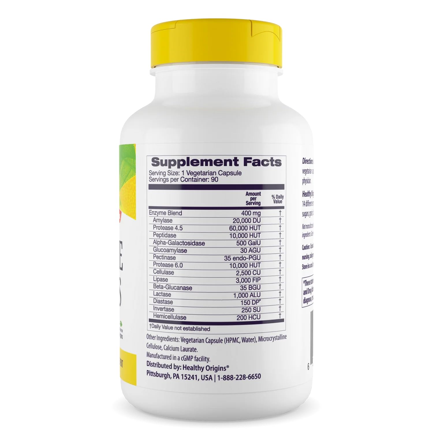 Healthy Origins Multi-Enzyme Supplement 68g back view with ingredients