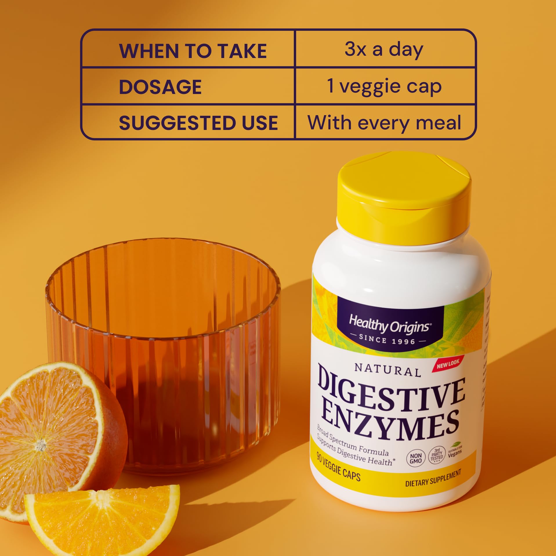 Healthy Origins Multi-Enzyme Supplement 90 Capsules with dosage instructions