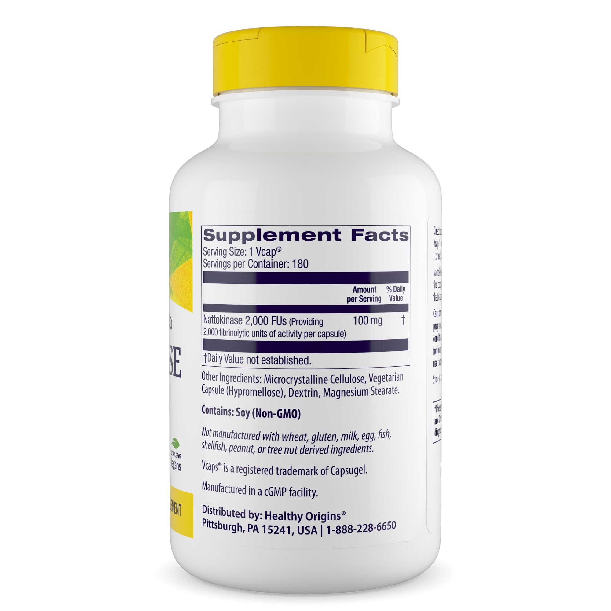 Healthy Origins Nattokinase supplement bottle side view