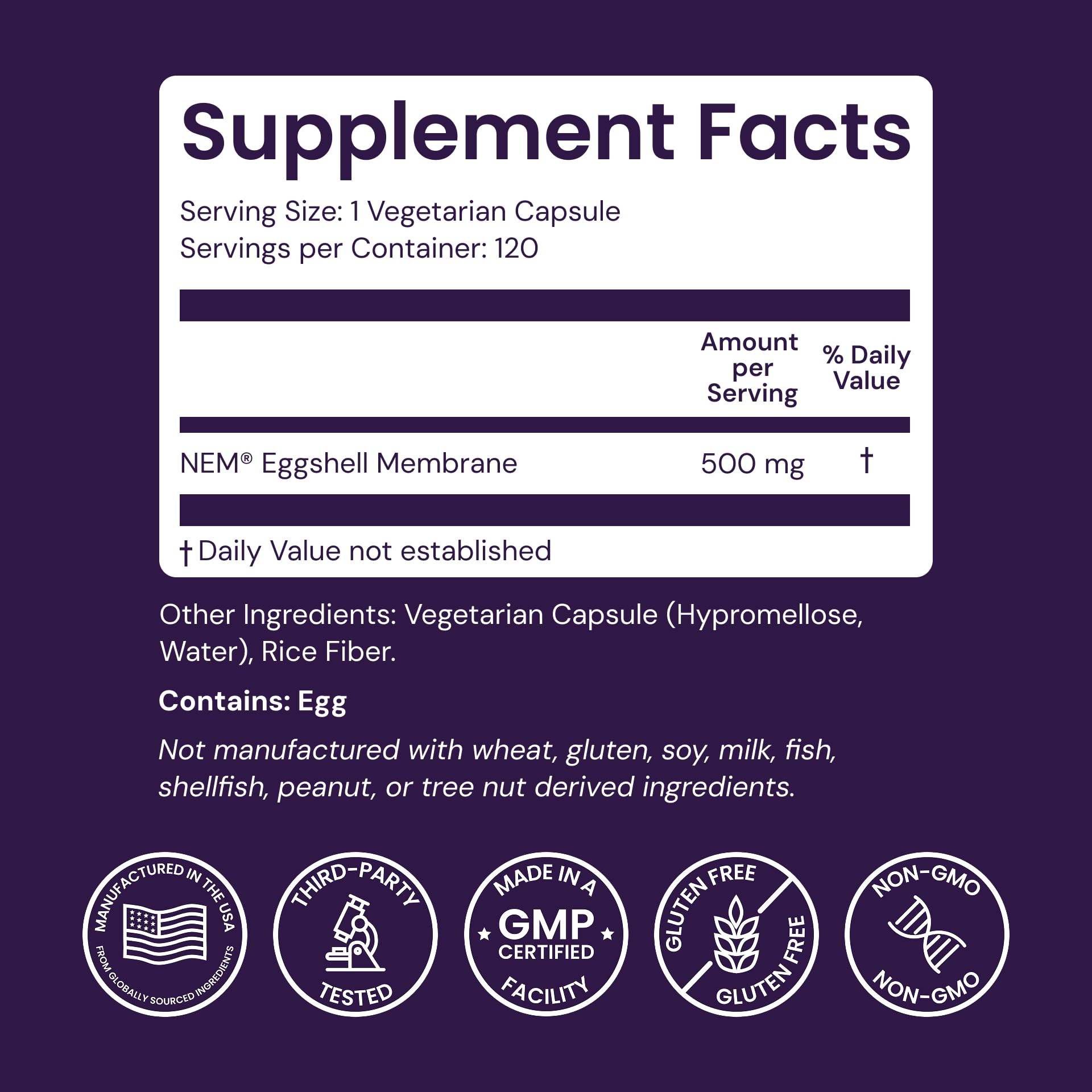 Healthy Origins Natural Eggshell Membrane ingredients list