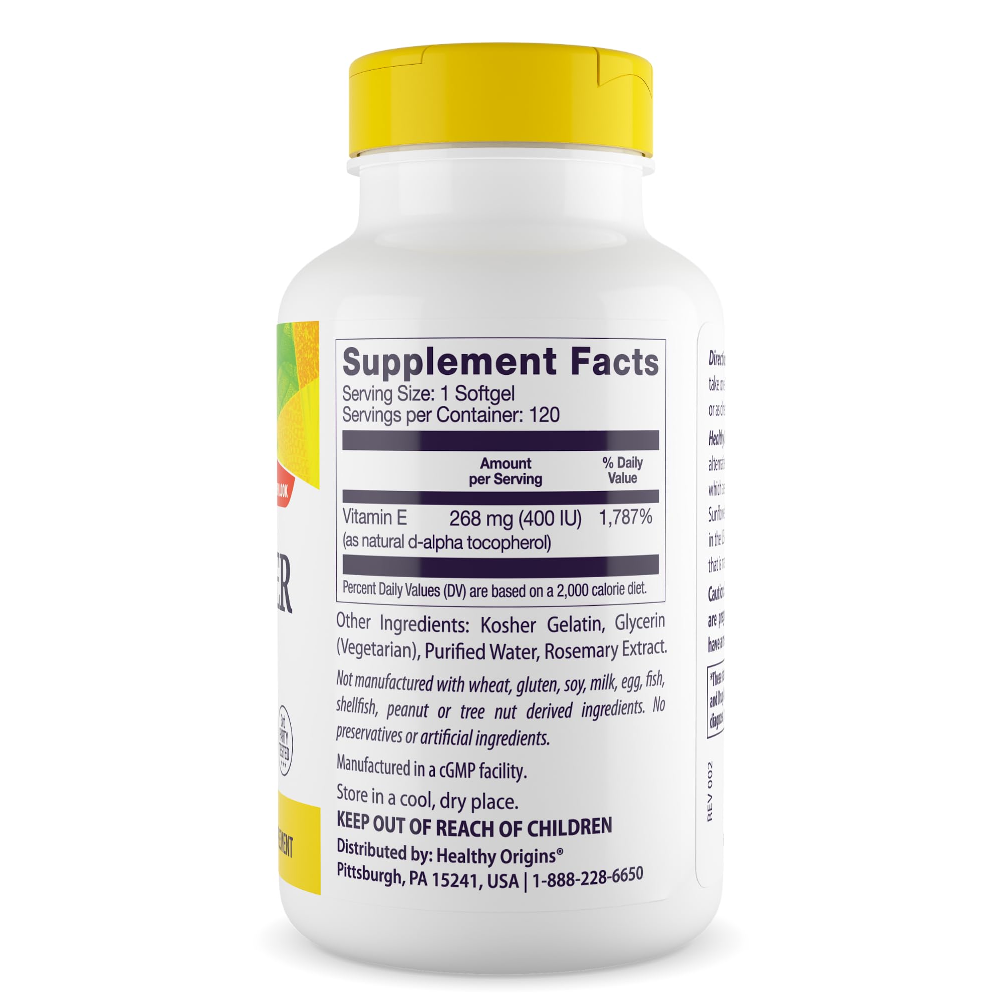 Healthy Origins Sunflower E-400 IU Vitamin E 50g capsule close-up