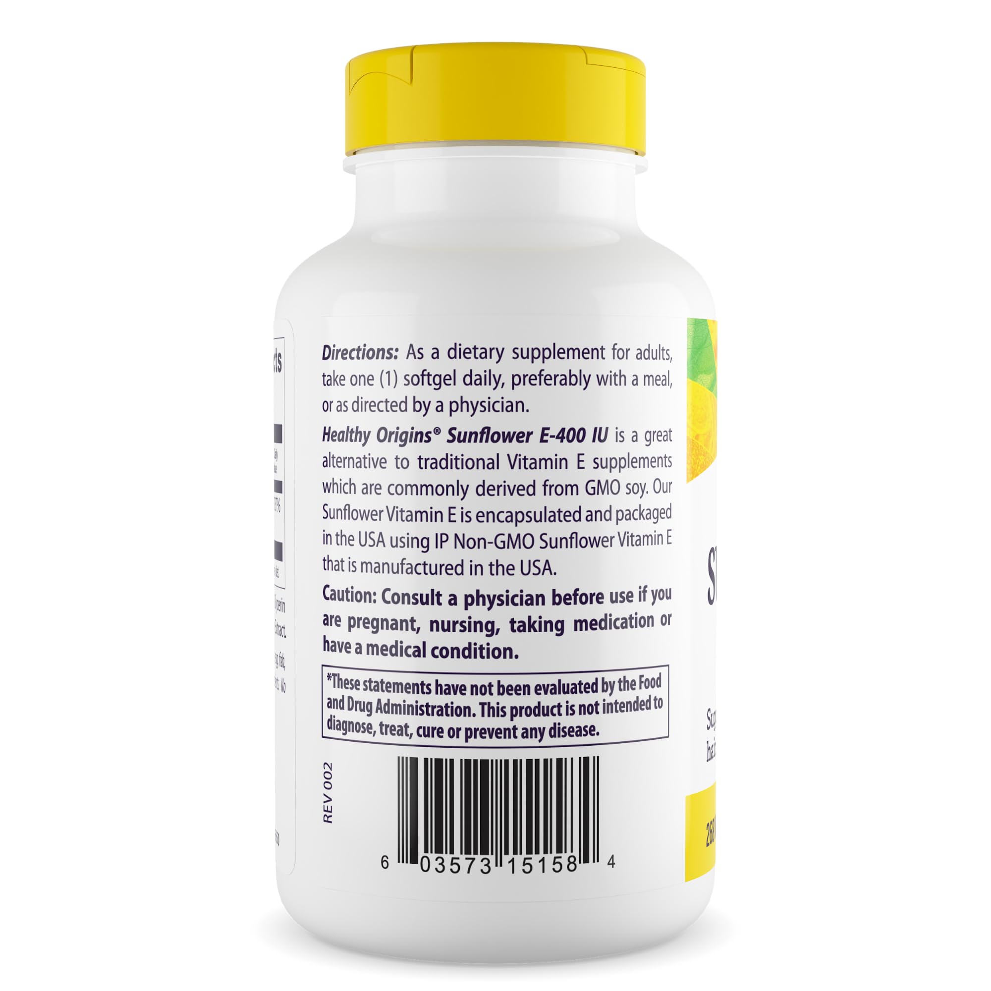 Healthy Origins Sunflower E-400 IU Vitamin E 50g side view