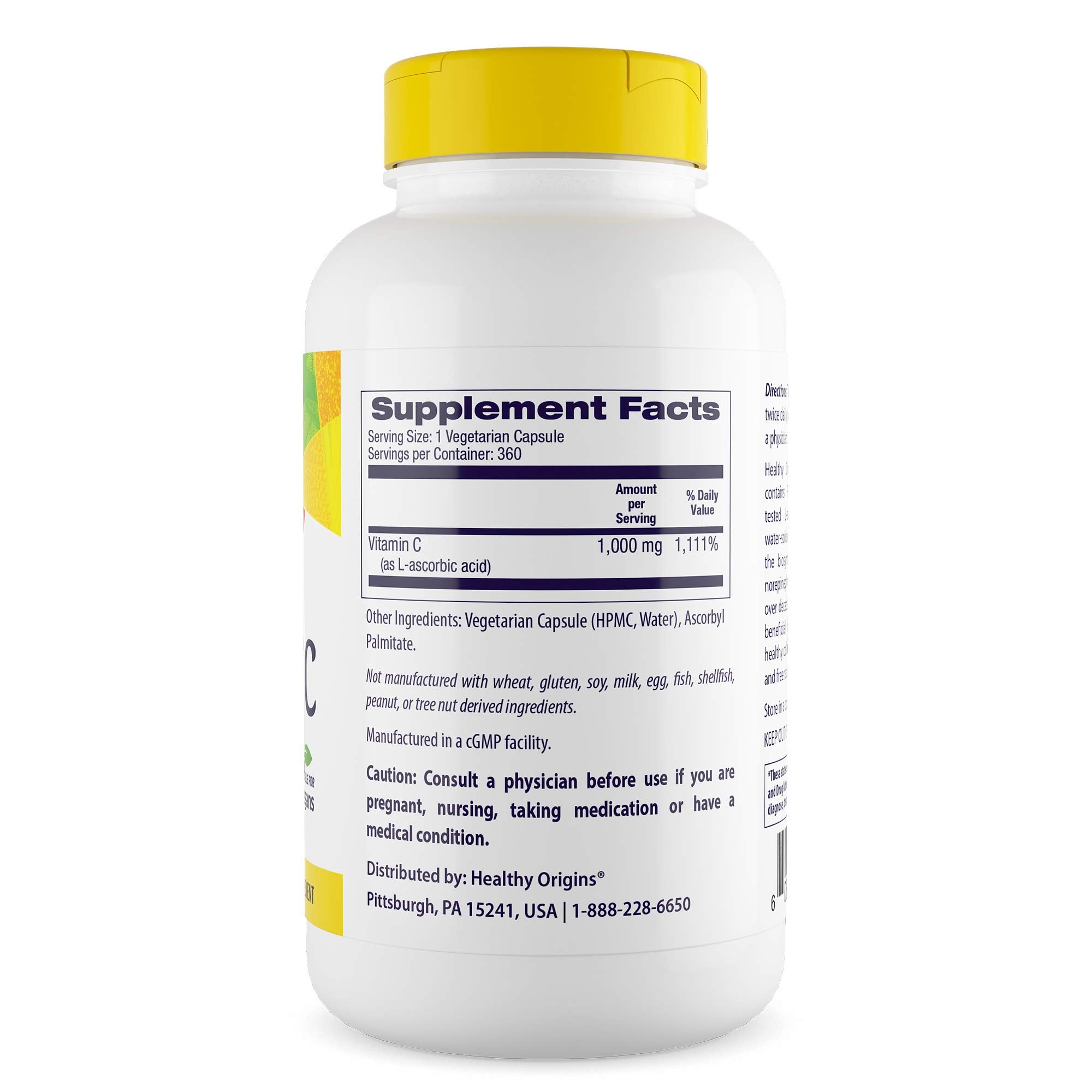 Healthy Origins Vitamin C 1000mg capsules side view