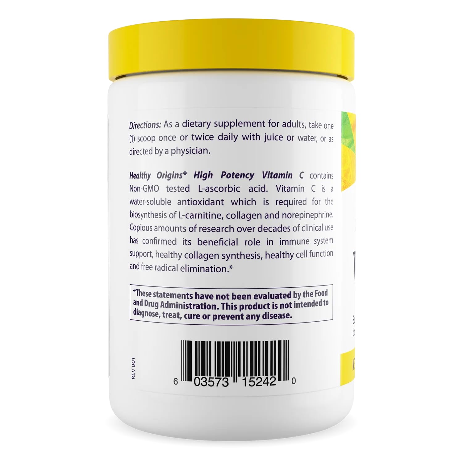 Healthy Origins Vitamin C Powder 1,000mg 16 oz jar top view
